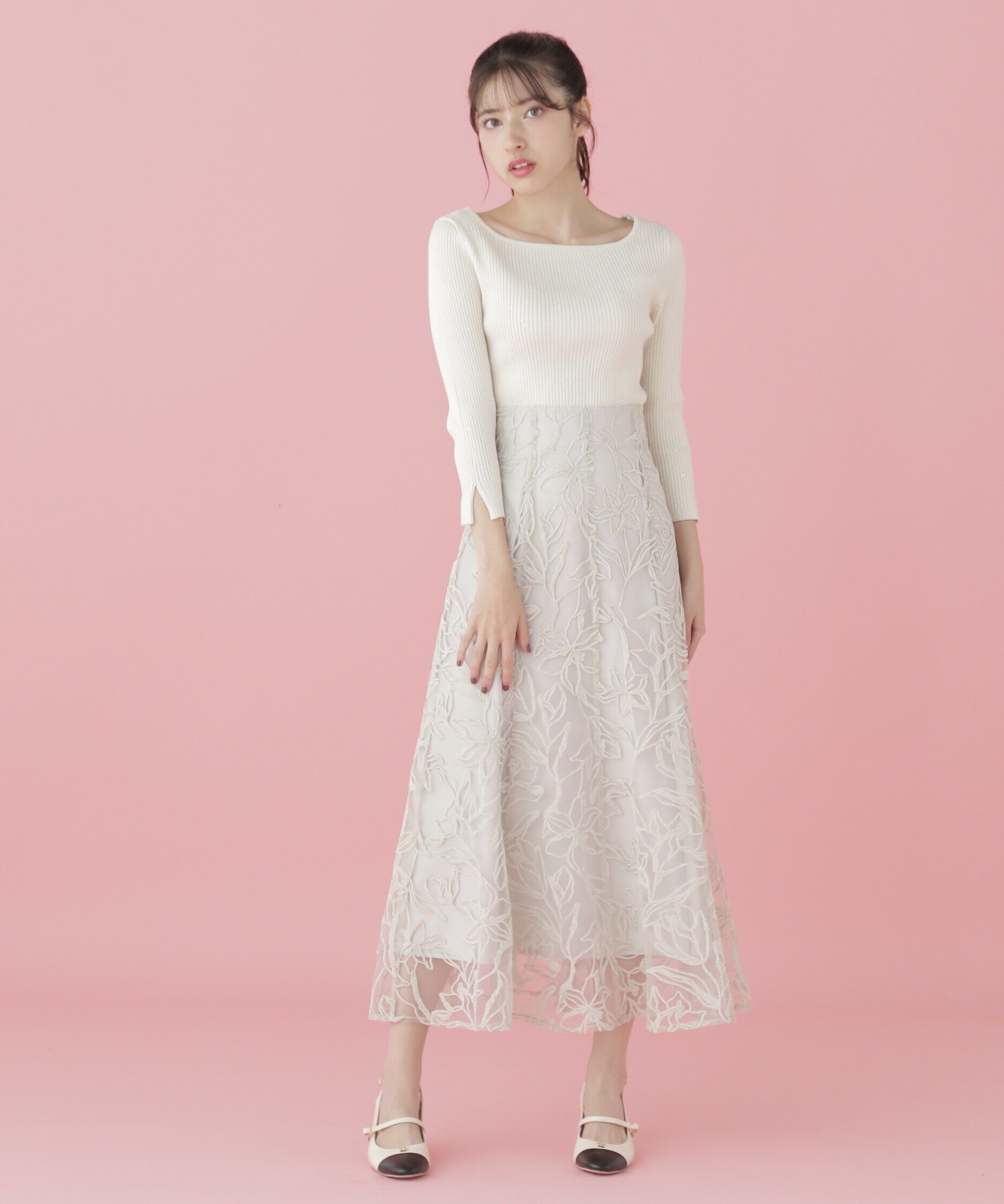  「フラワーモール刺繍スカート」|スカート|