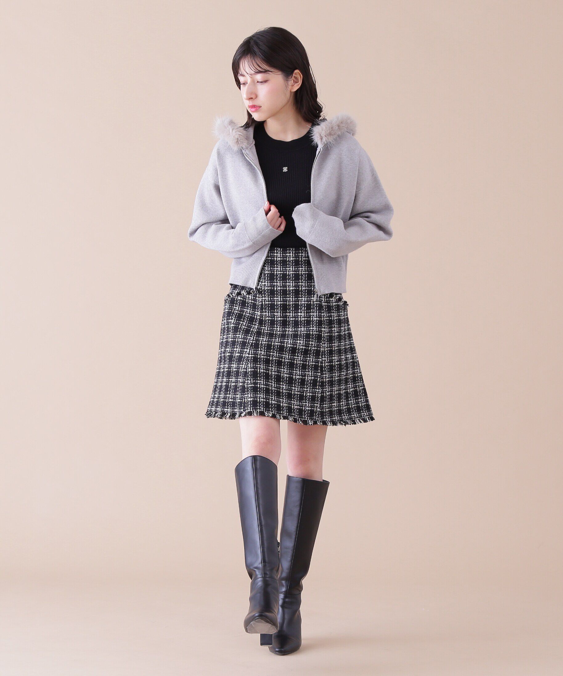  「ボリュームフェイクファーニットパーカー」|ニット・セーター|