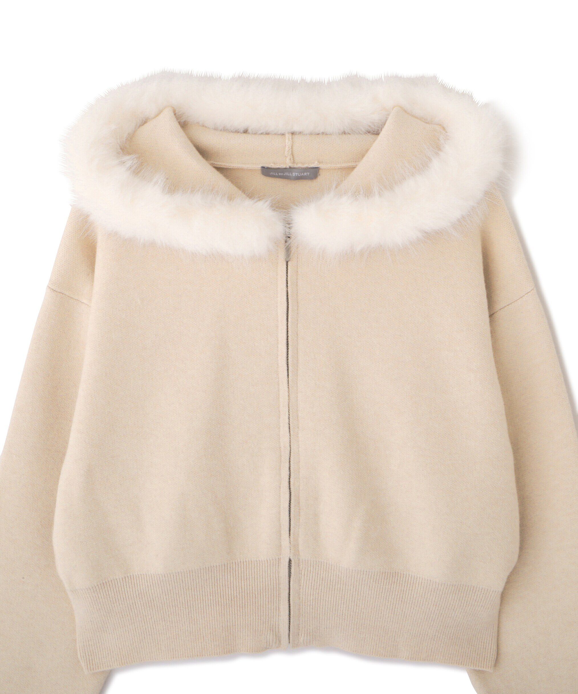  「ボリュームフェイクファーニットパーカー」|ニット・セーター|