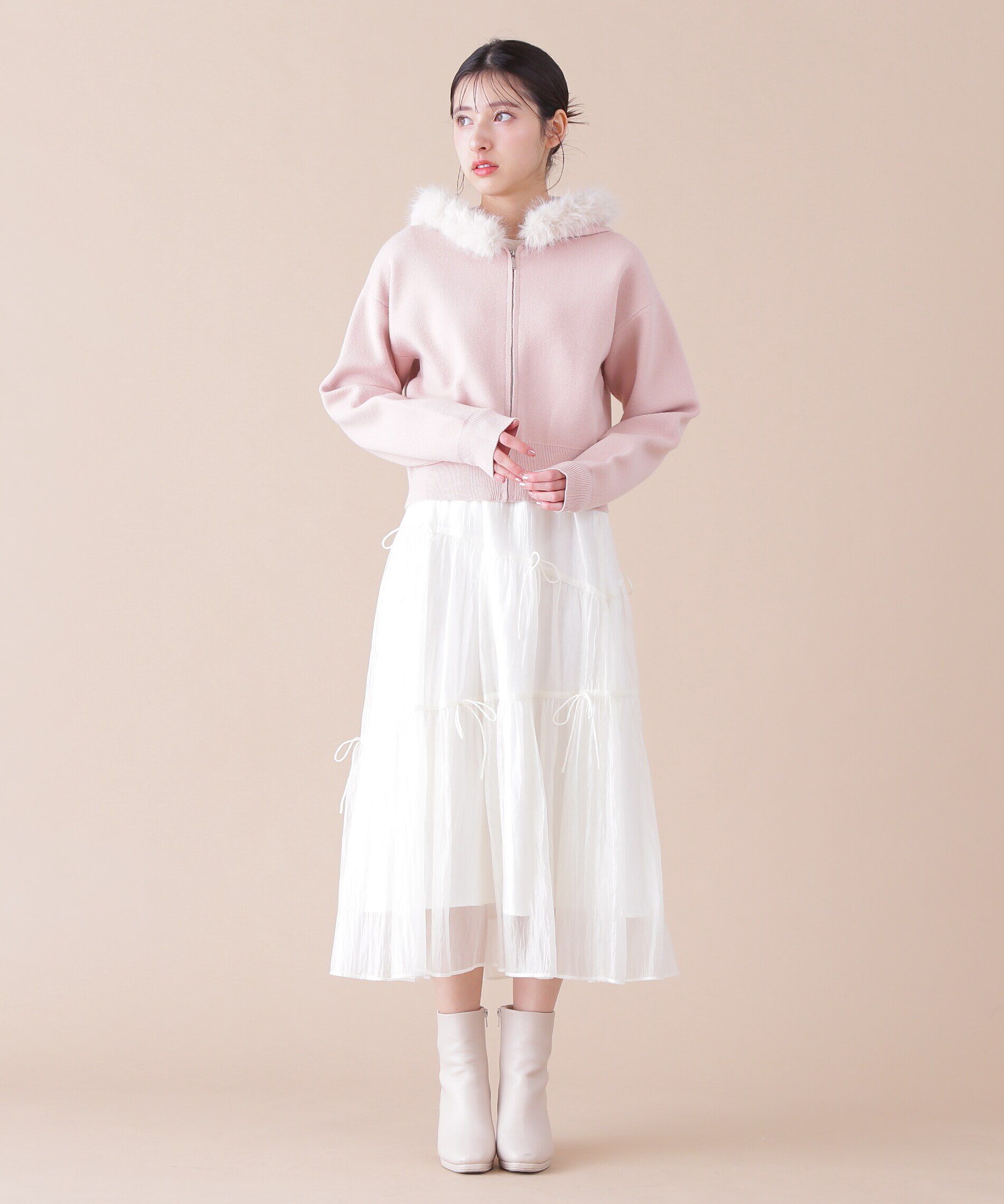  「ボリュームフェイクファーニットパーカー」|ニット・セーター|