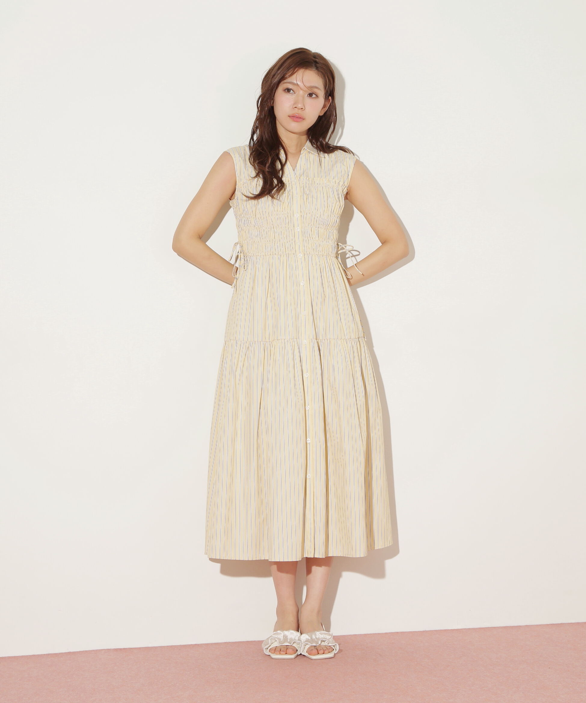  「ウエストシャーリングストライプシャツワンピース」|ワンピース|