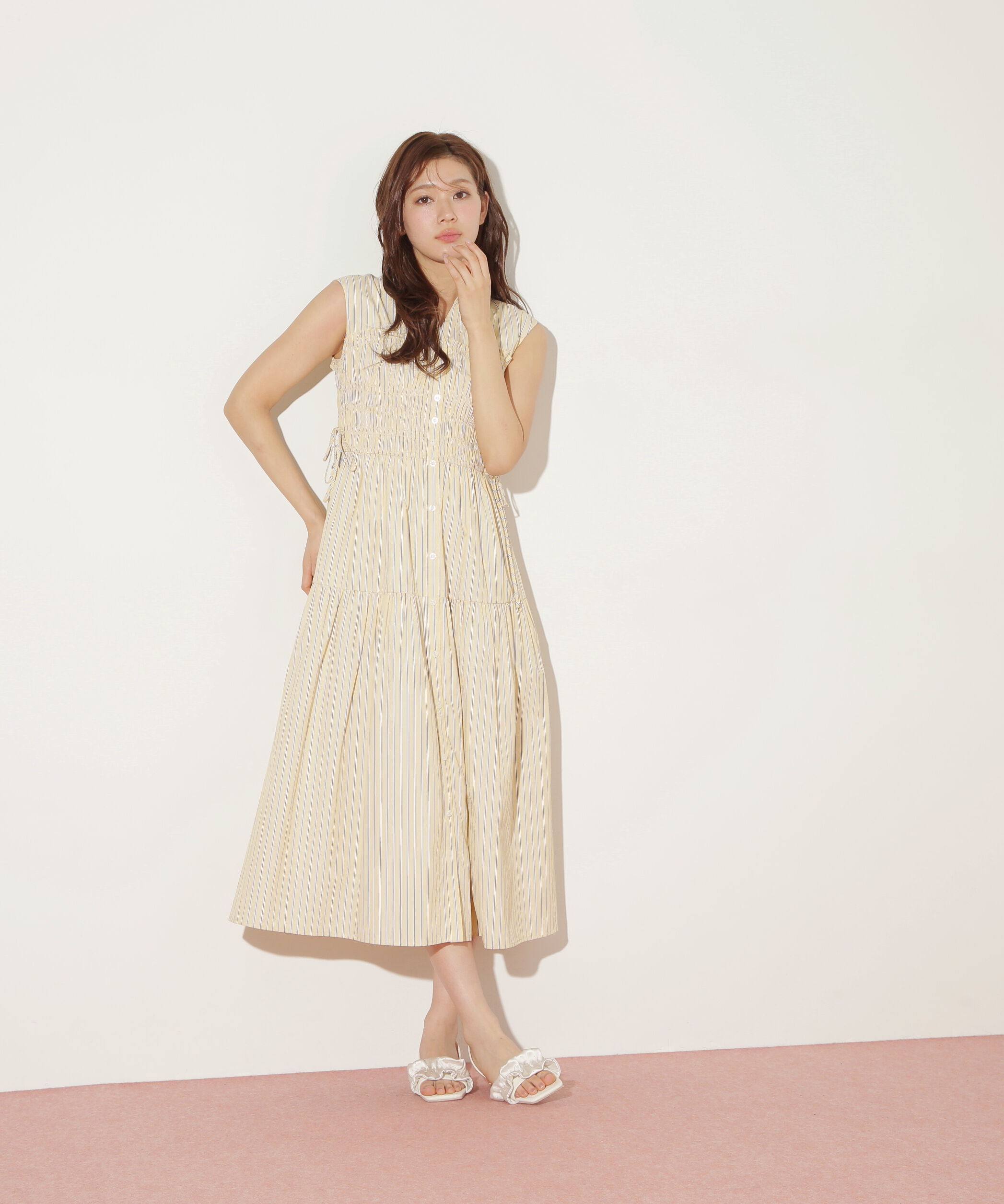  「ウエストシャーリングストライプシャツワンピース」|ワンピース|
