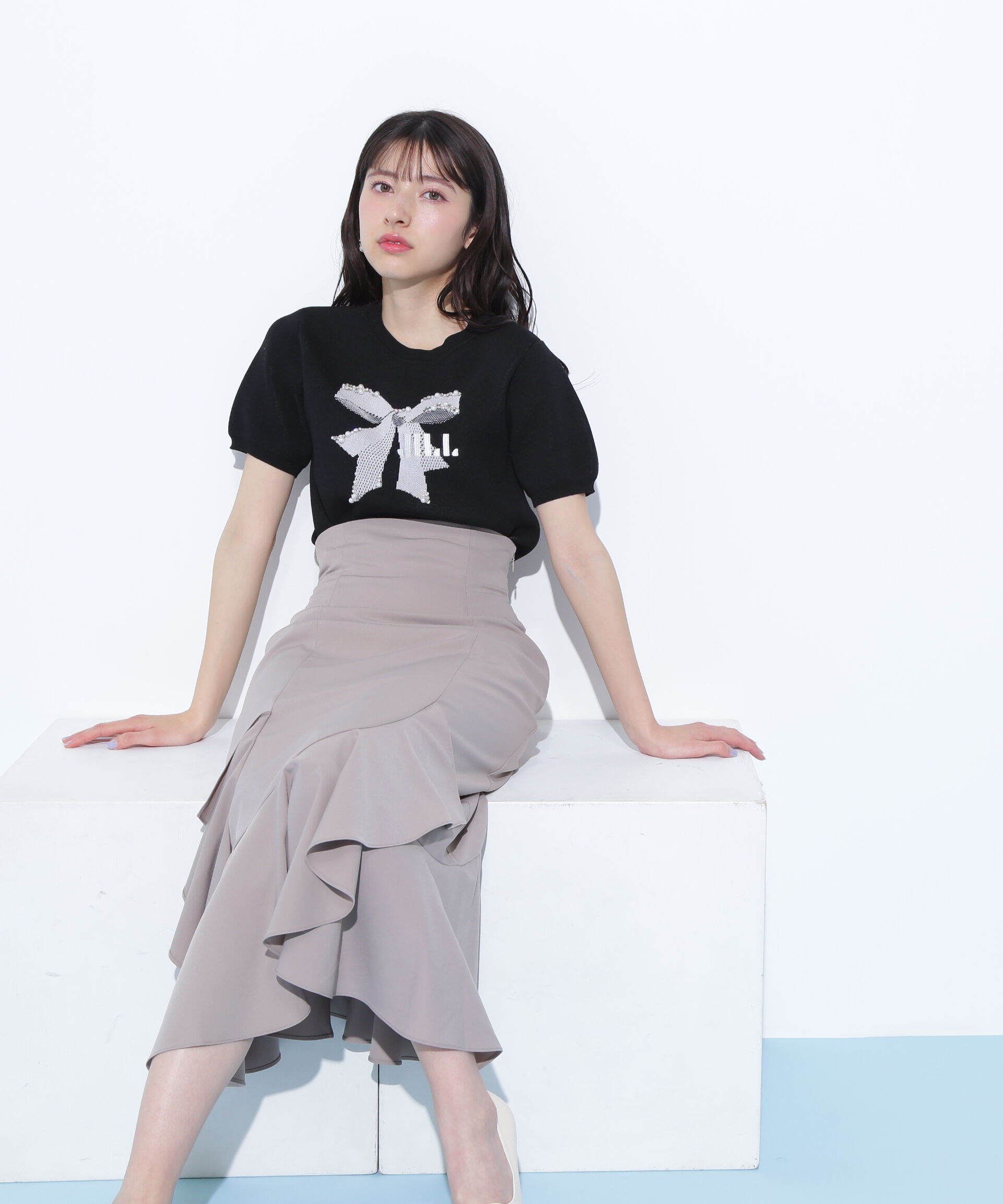  「リボンジャガードビジューニットトップス」|ニット・セーター|