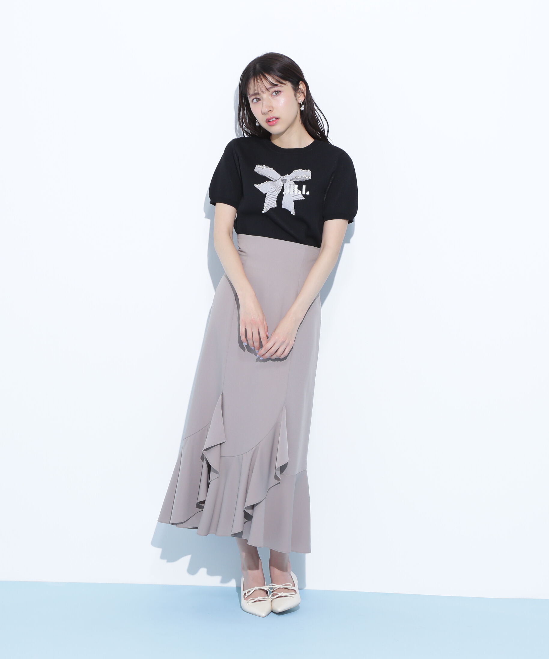  「リボンジャガードビジューニットトップス」|ニット・セーター|