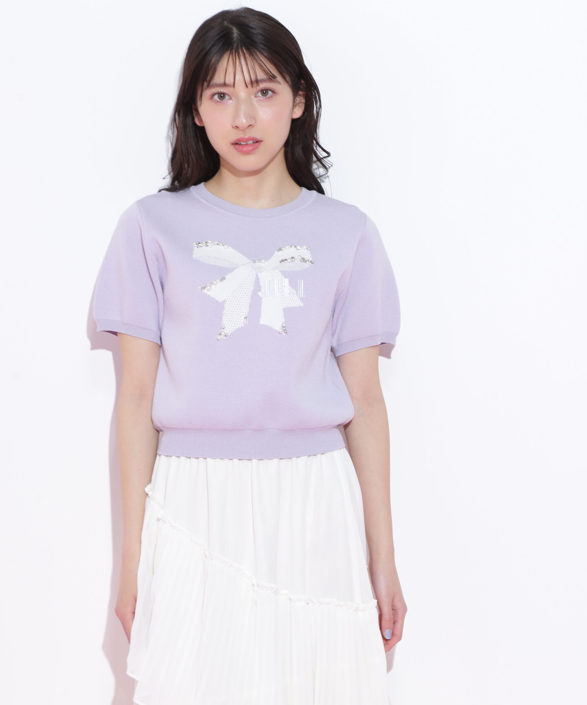  「リボンジャガードビジューニットトップス」|ニット・セーター|