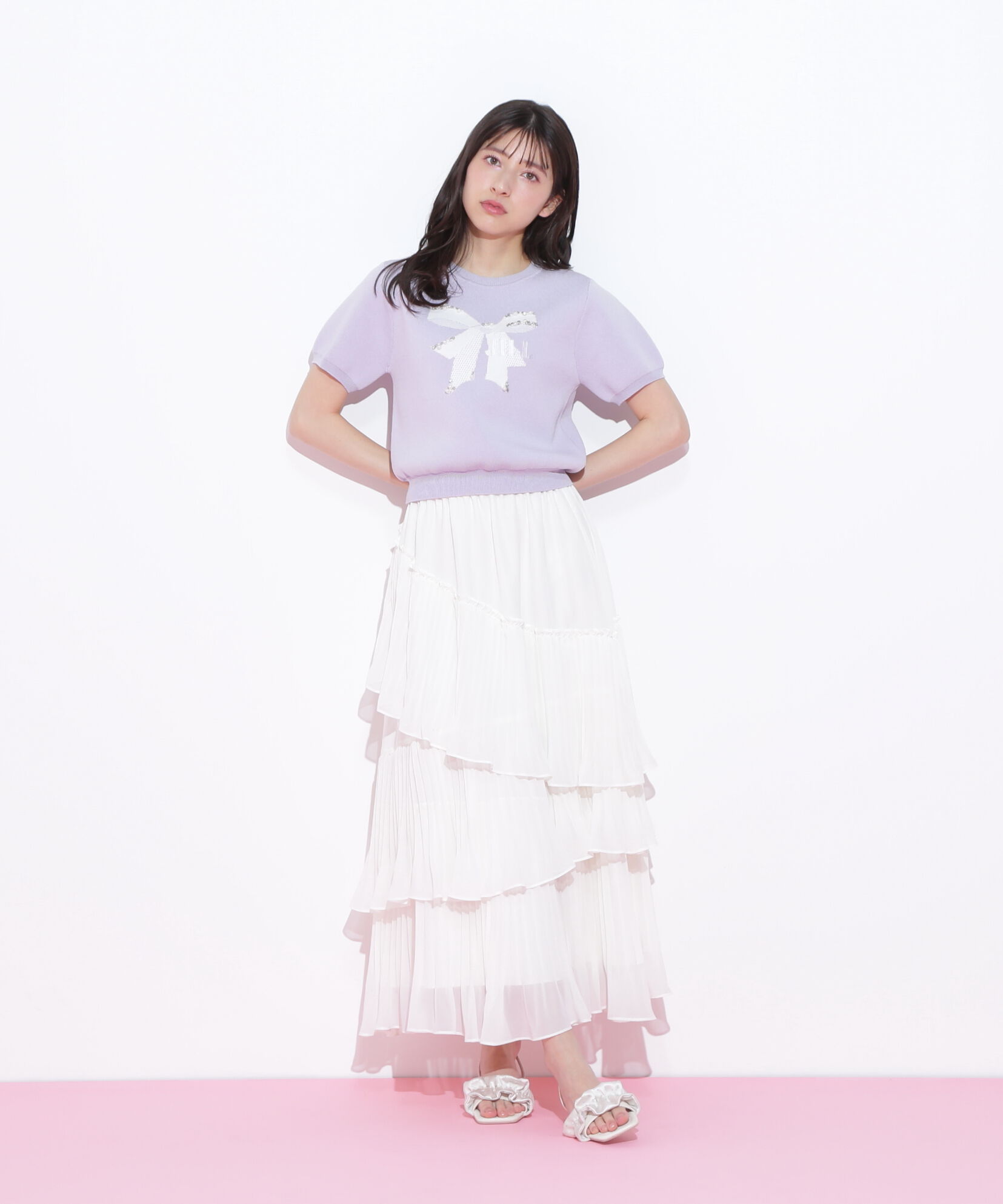  「リボンジャガードビジューニットトップス」|ニット・セーター|