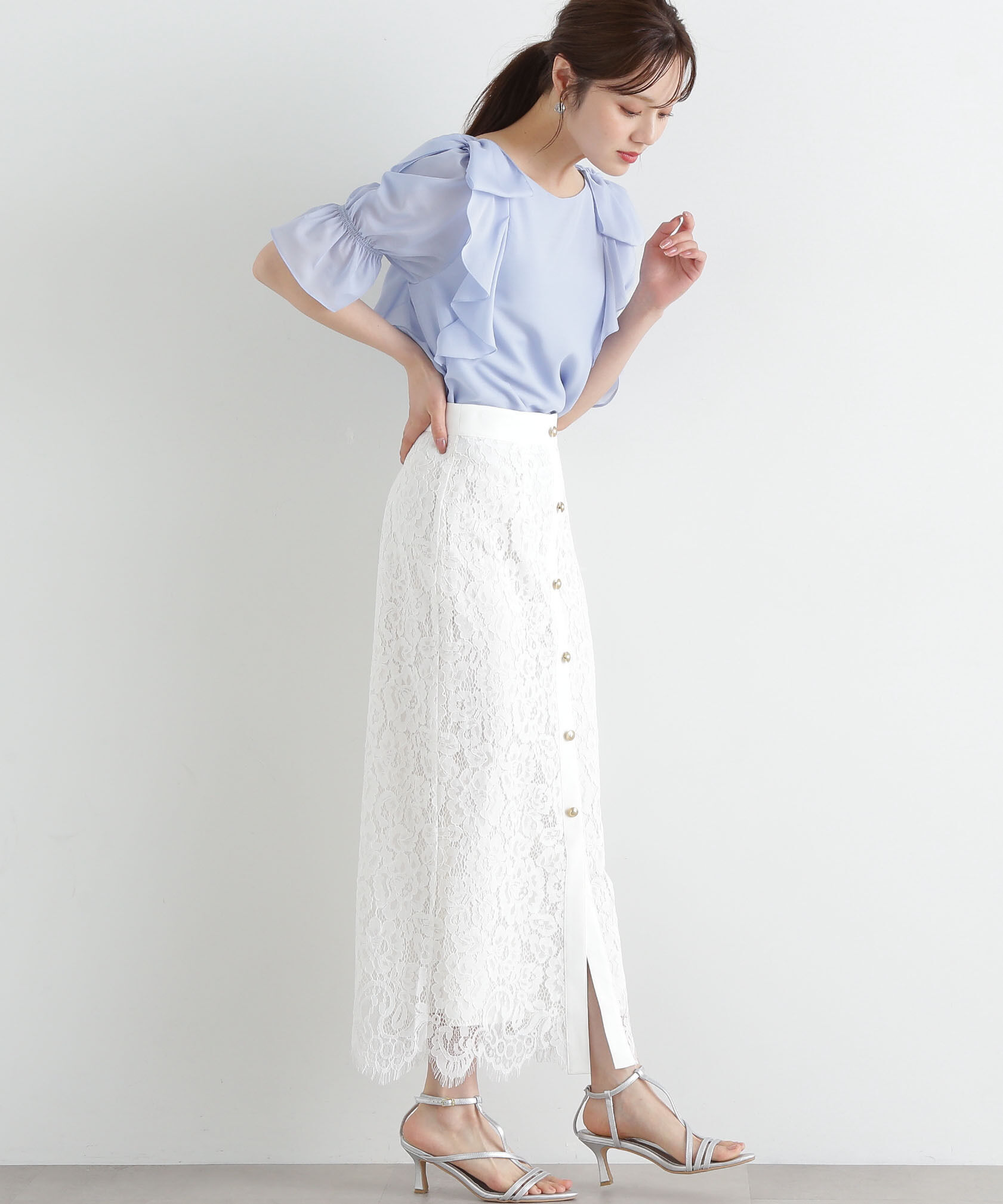 PROPORTION BODY DRESSING「釦付きレースナロースカート」|スカート|