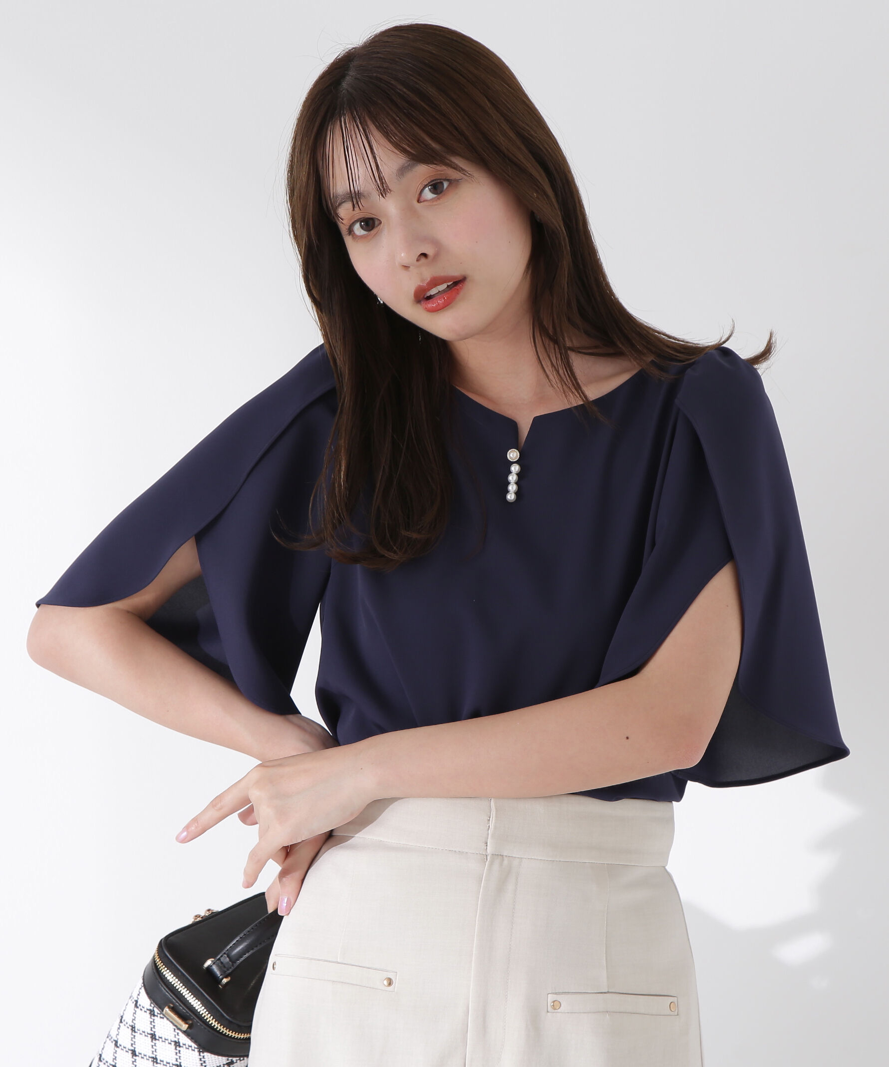 PROPORTION BODY DRESSING「ビジューフレアスリーブブラウス」|シャツ・ブラウス|ネイビー