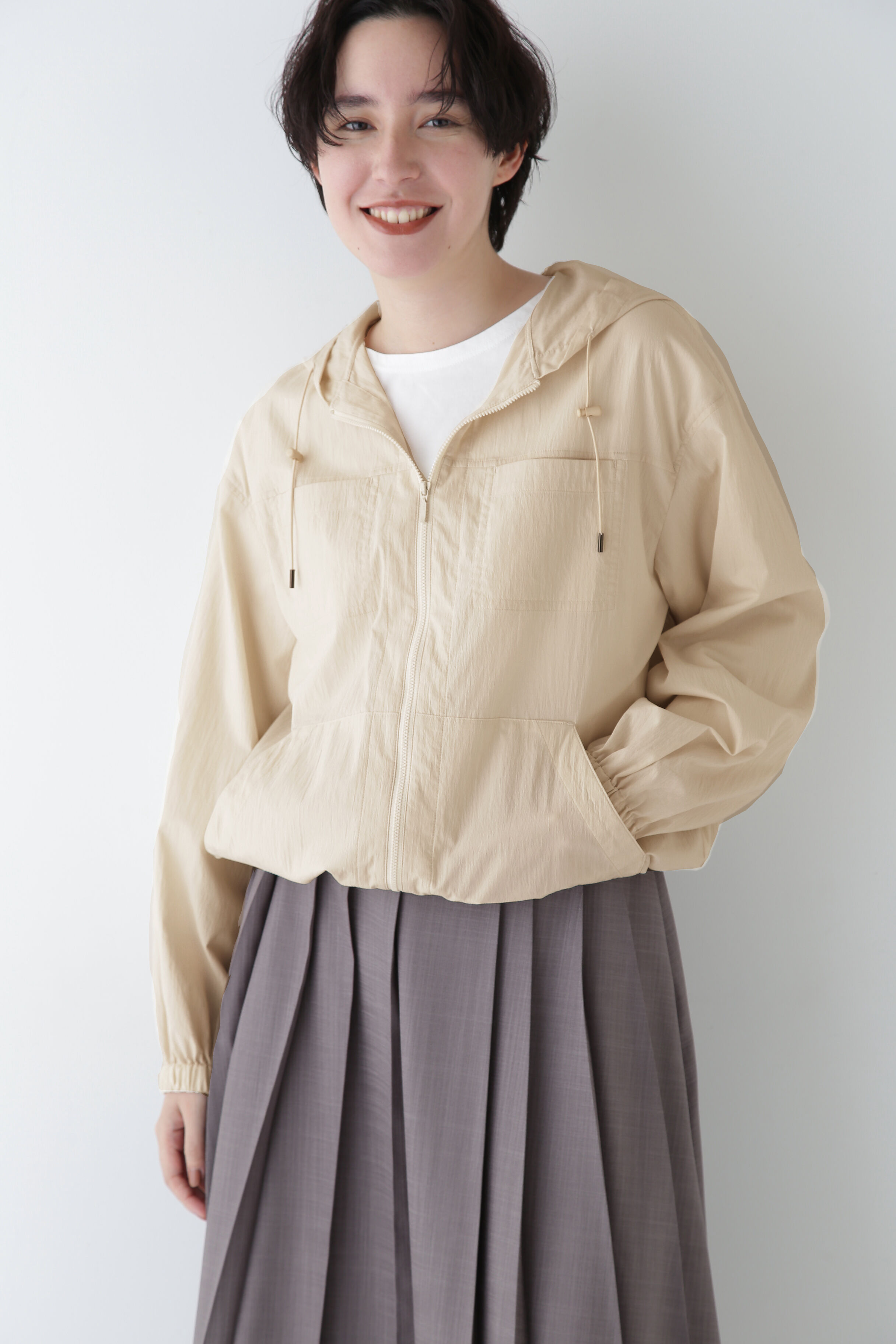  「◆コットンナイロンタイプライターシアーフーディーブルゾン」|ブルゾン・スタジャン|エクリュ1