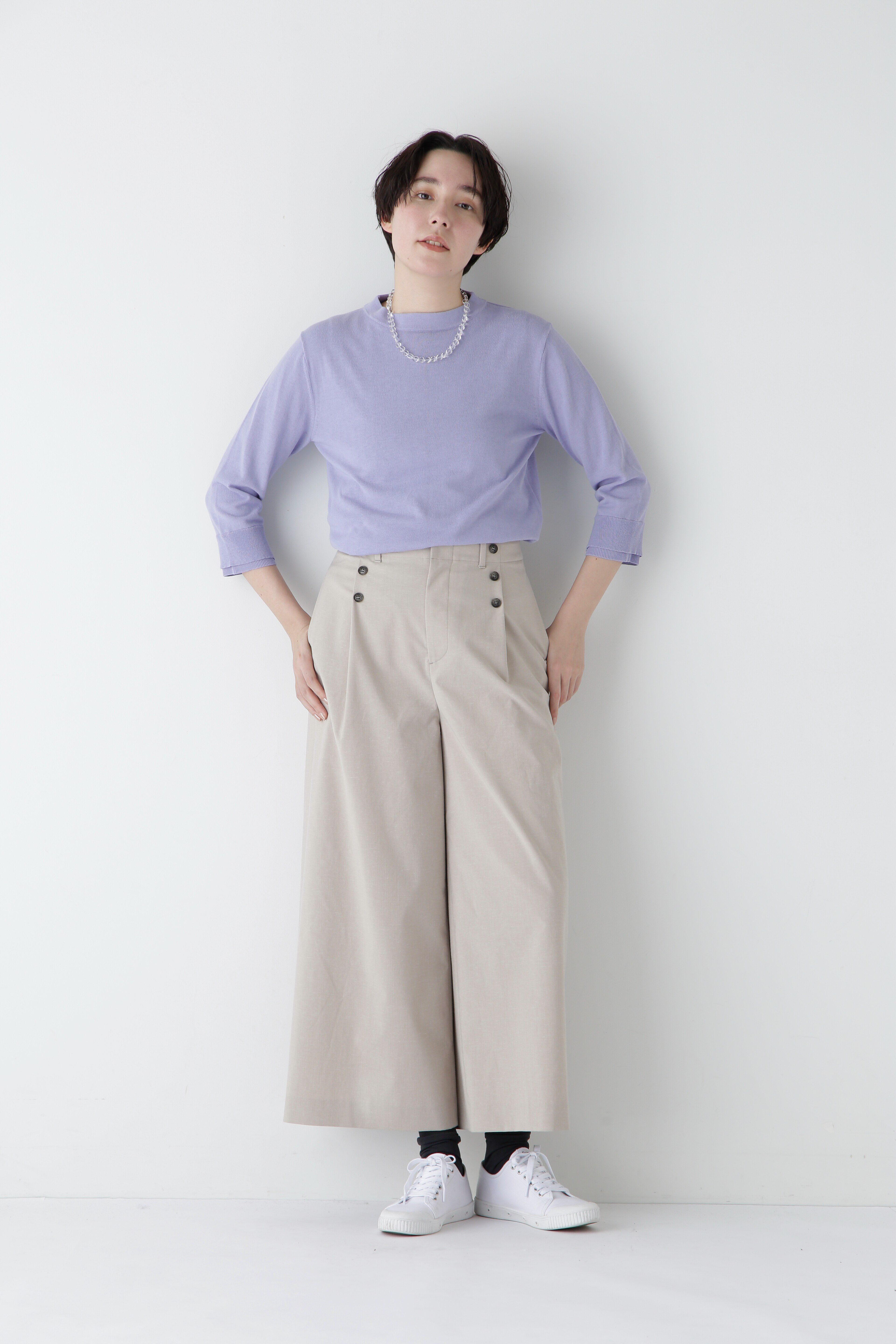  「◆【ウォッシャブル・UVカット】コットン混モックネックプルオーバー」|ニット・セーター|