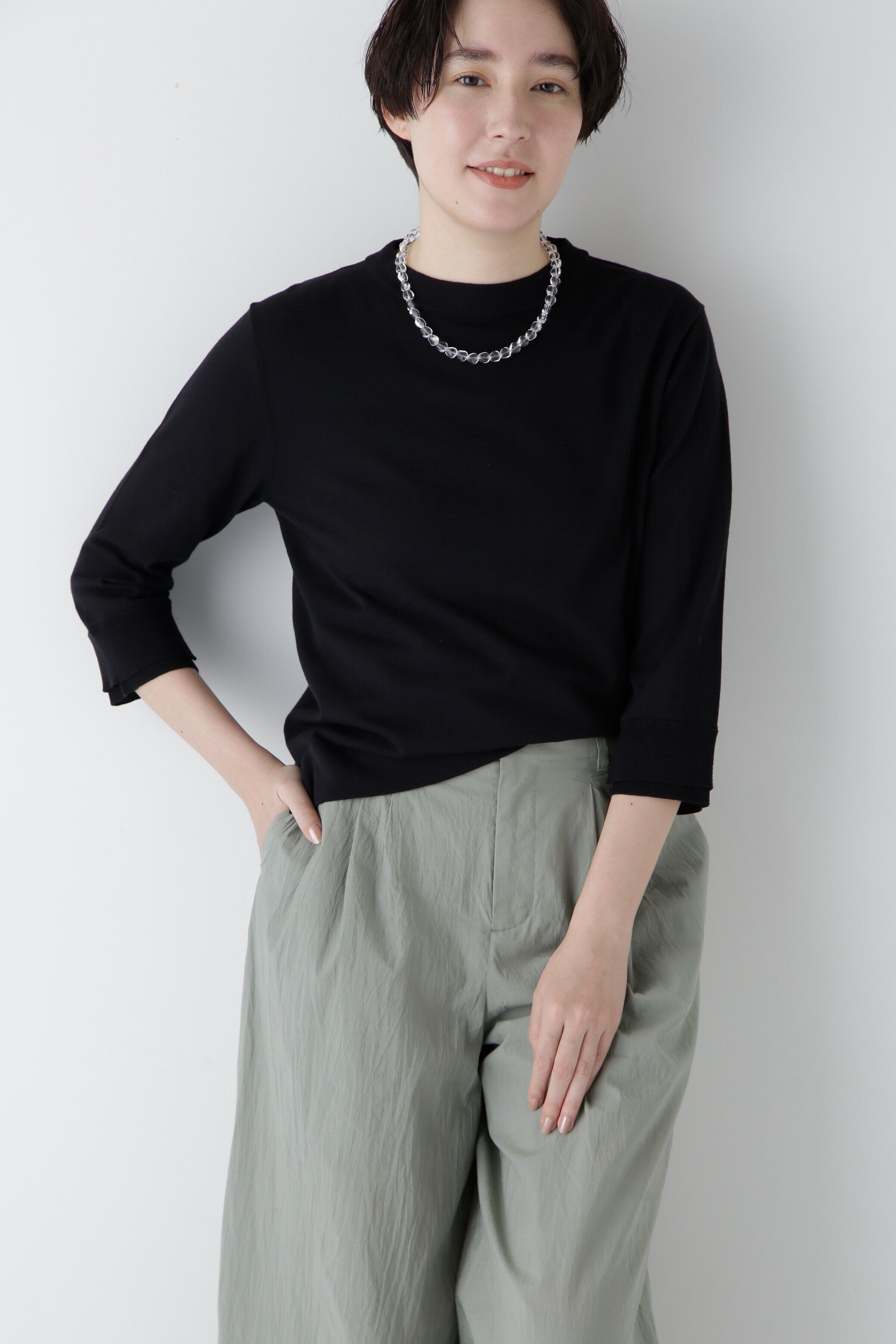  「◆【ウォッシャブル・UVカット】コットン混モックネックプルオーバー」|ニット・セーター|ネイビー