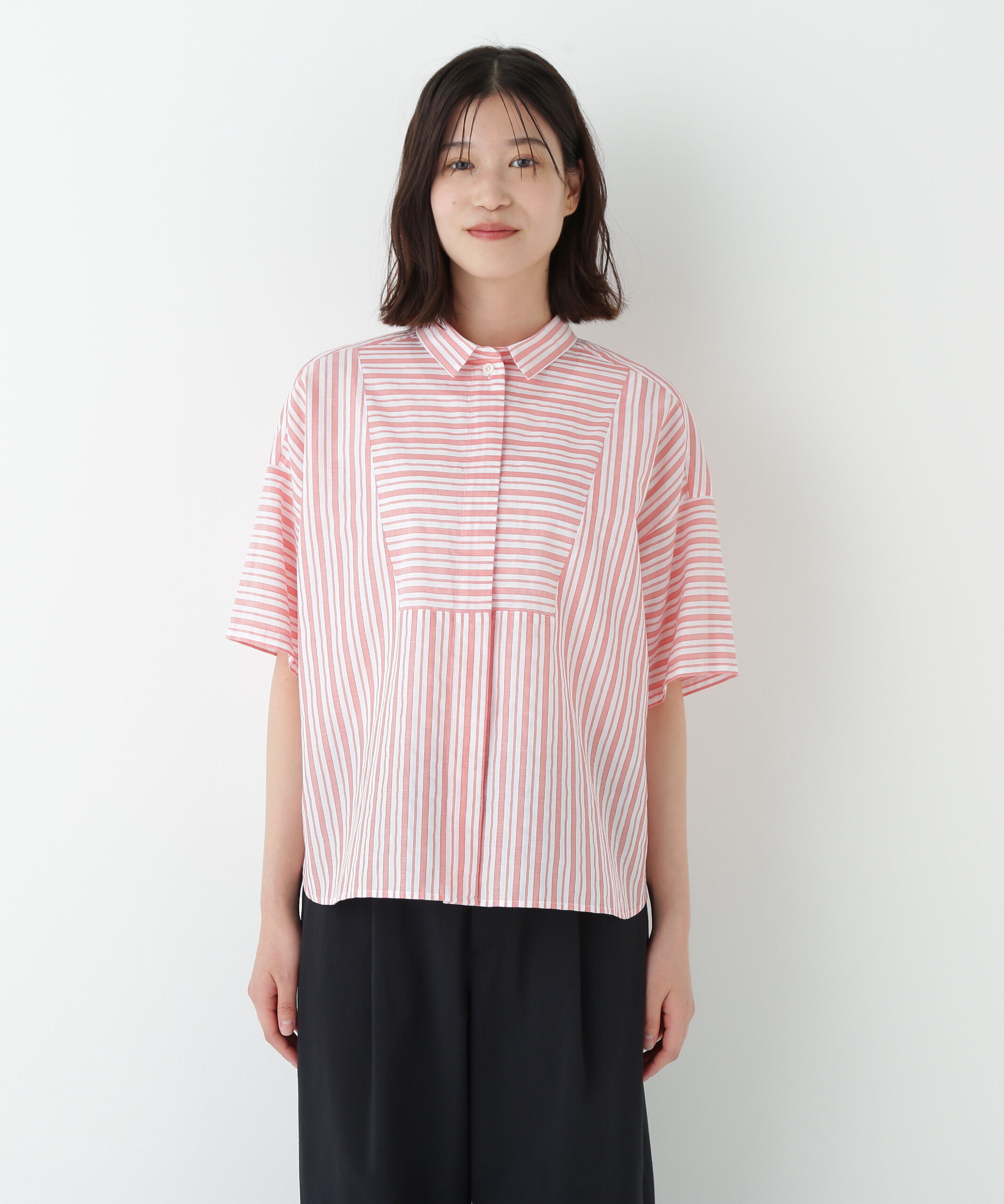  「◆コットンストライプボックスシャツ」|シャツ・ブラウス|