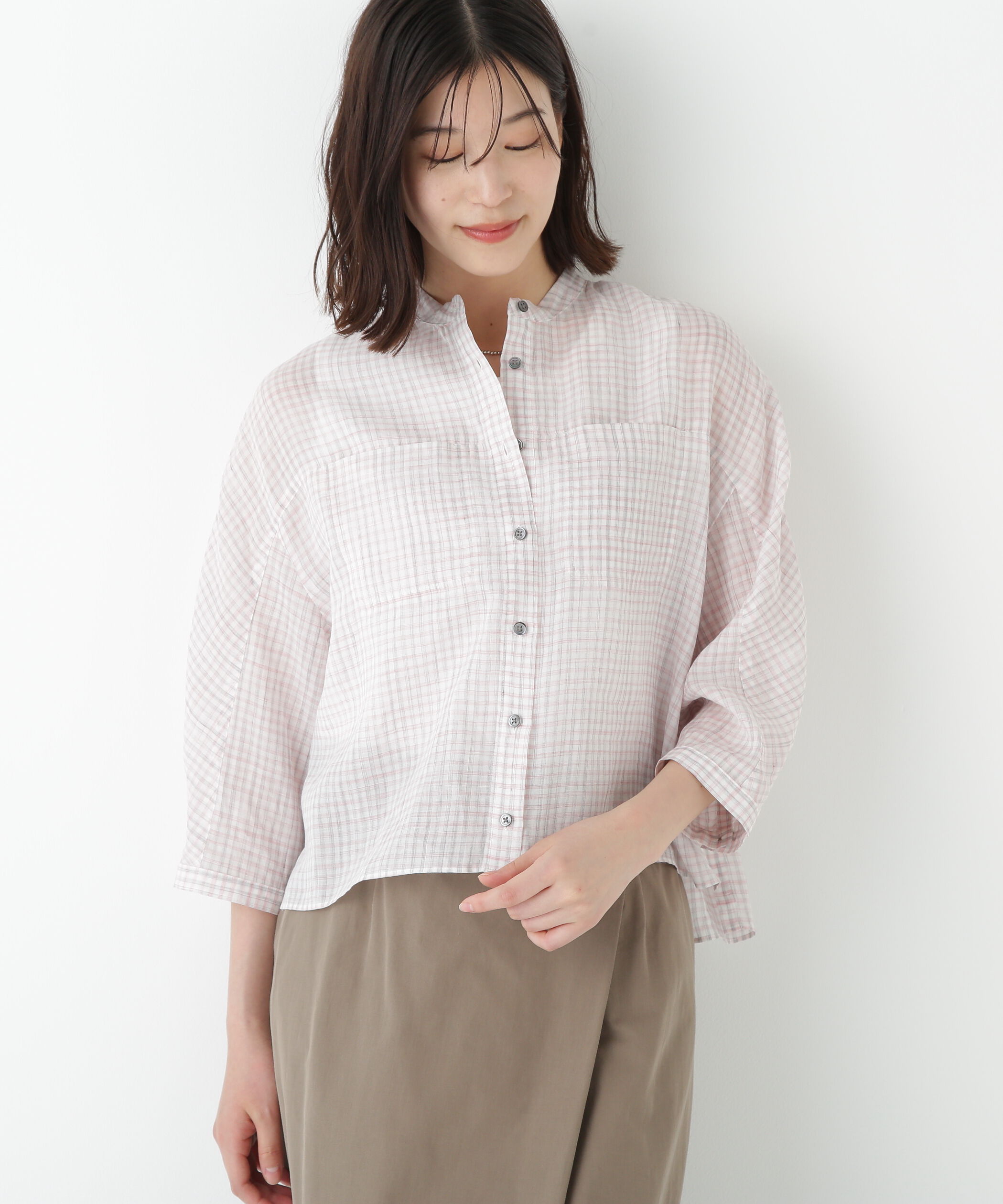  「◆ラミーバンドカラーチェックシャツブラウス」|シャツ・ブラウス|