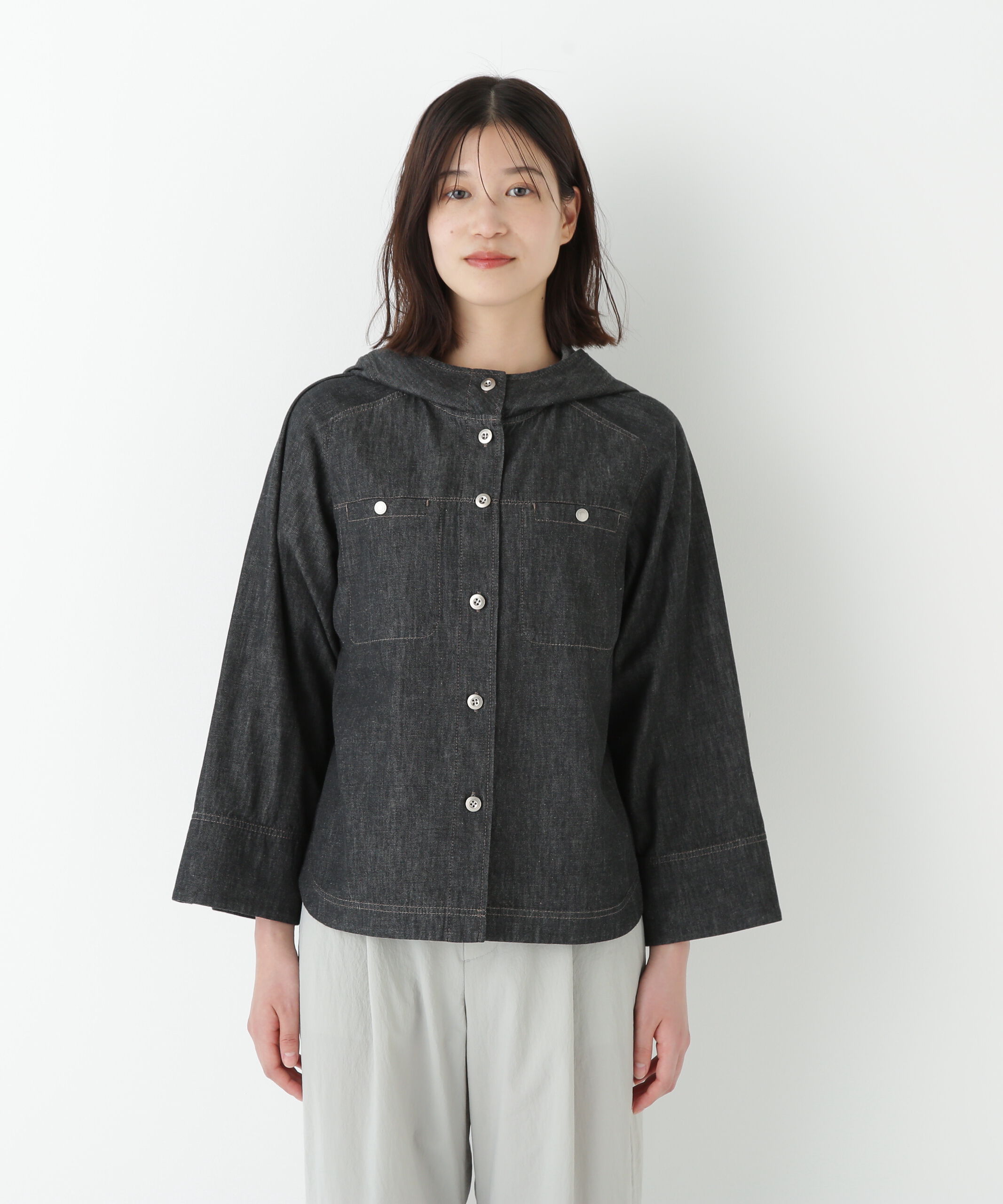  「◆ライトオンスデニムフードブラウス」|シャツ・ブラウス|