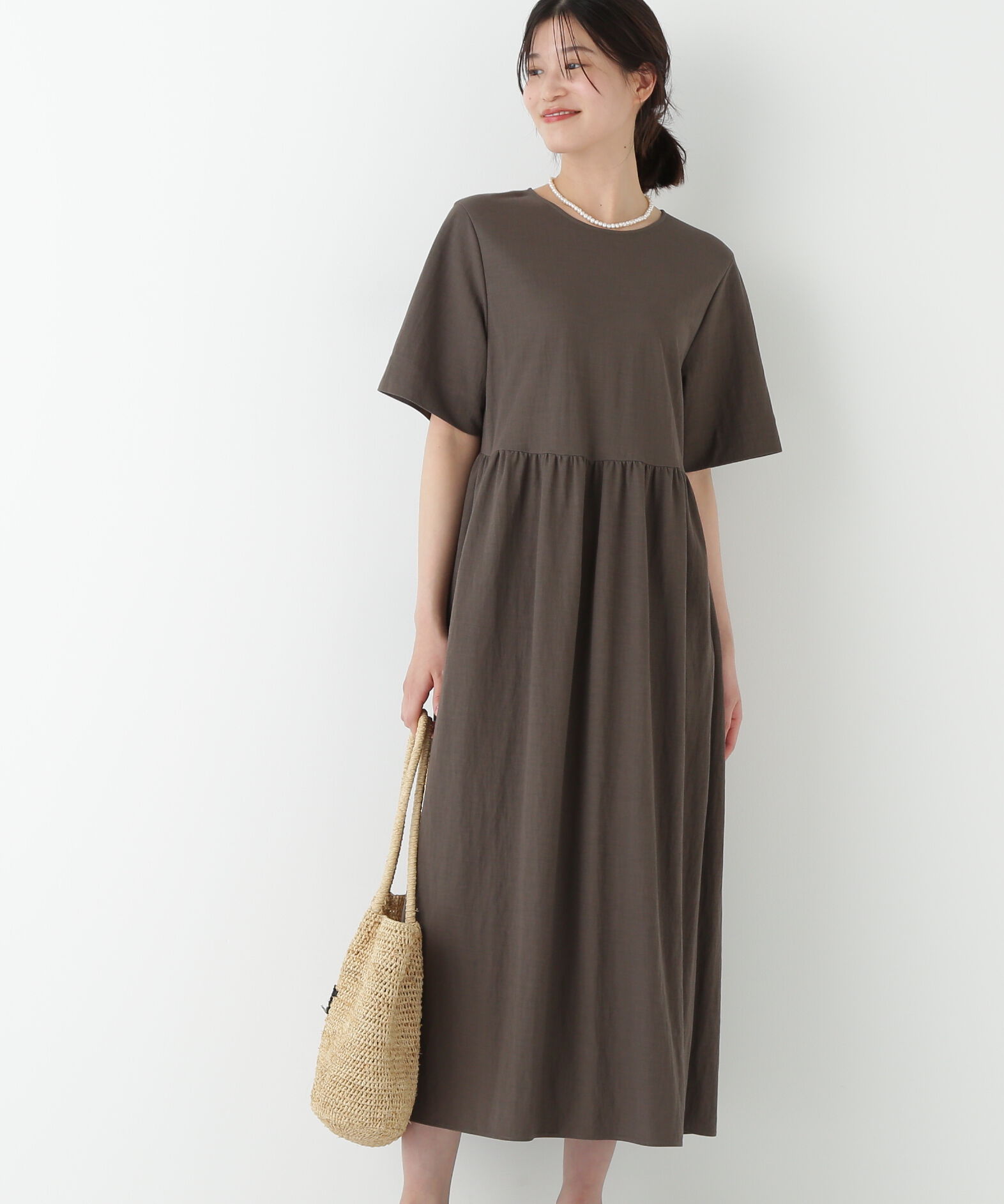  「◆ＲＮスムースギャザーＡラインワンピース」|ワンピース|カーキ