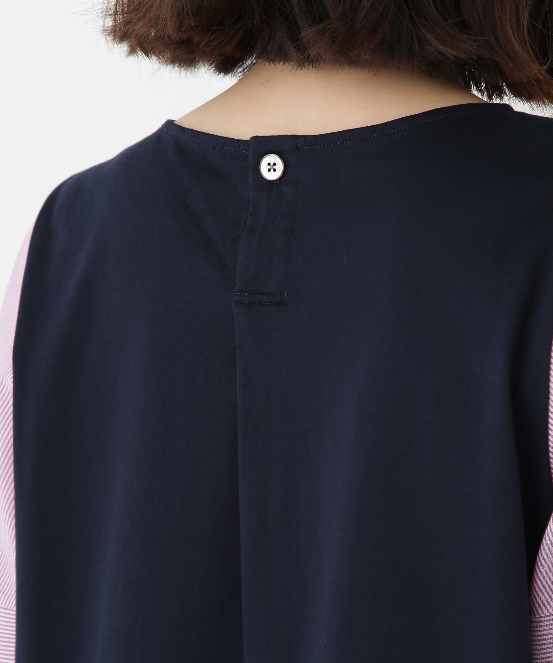  「◆シアーストライプドッキングＶネックカットソープルオーバー」|Tシャツ・カットソー|