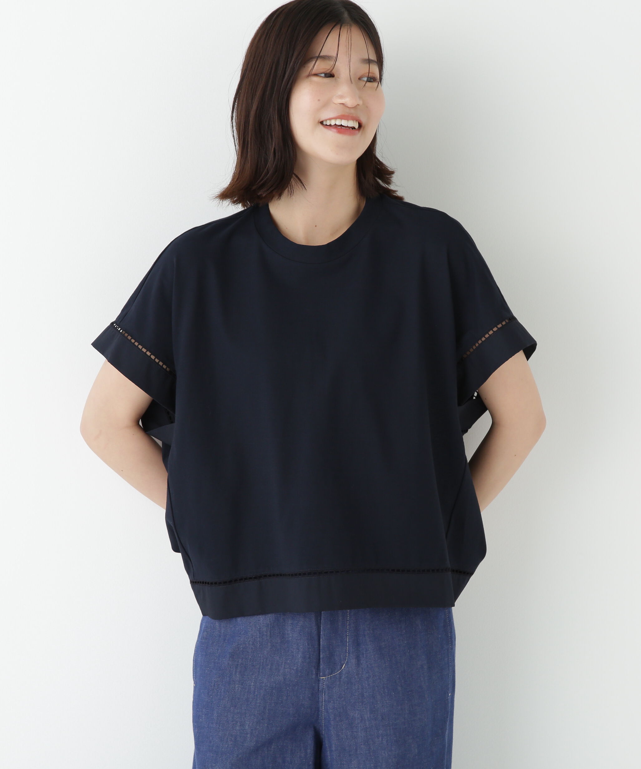  「◆布帛ドッキング半袖プルオーバー」|Tシャツ・カットソー|