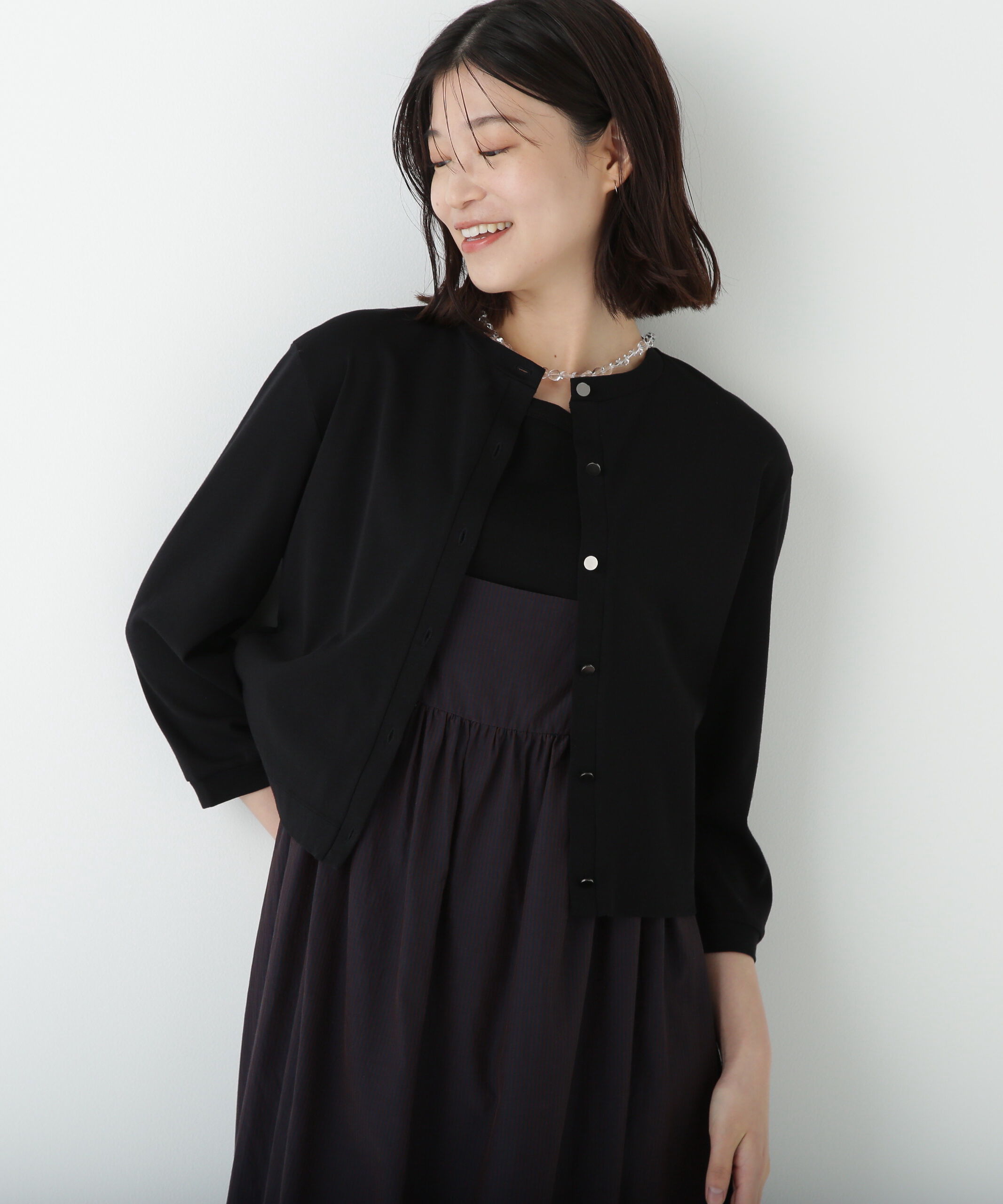  「◆クルーネックフライスカットソーカーディガン」|Tシャツ・カットソー|ブラック