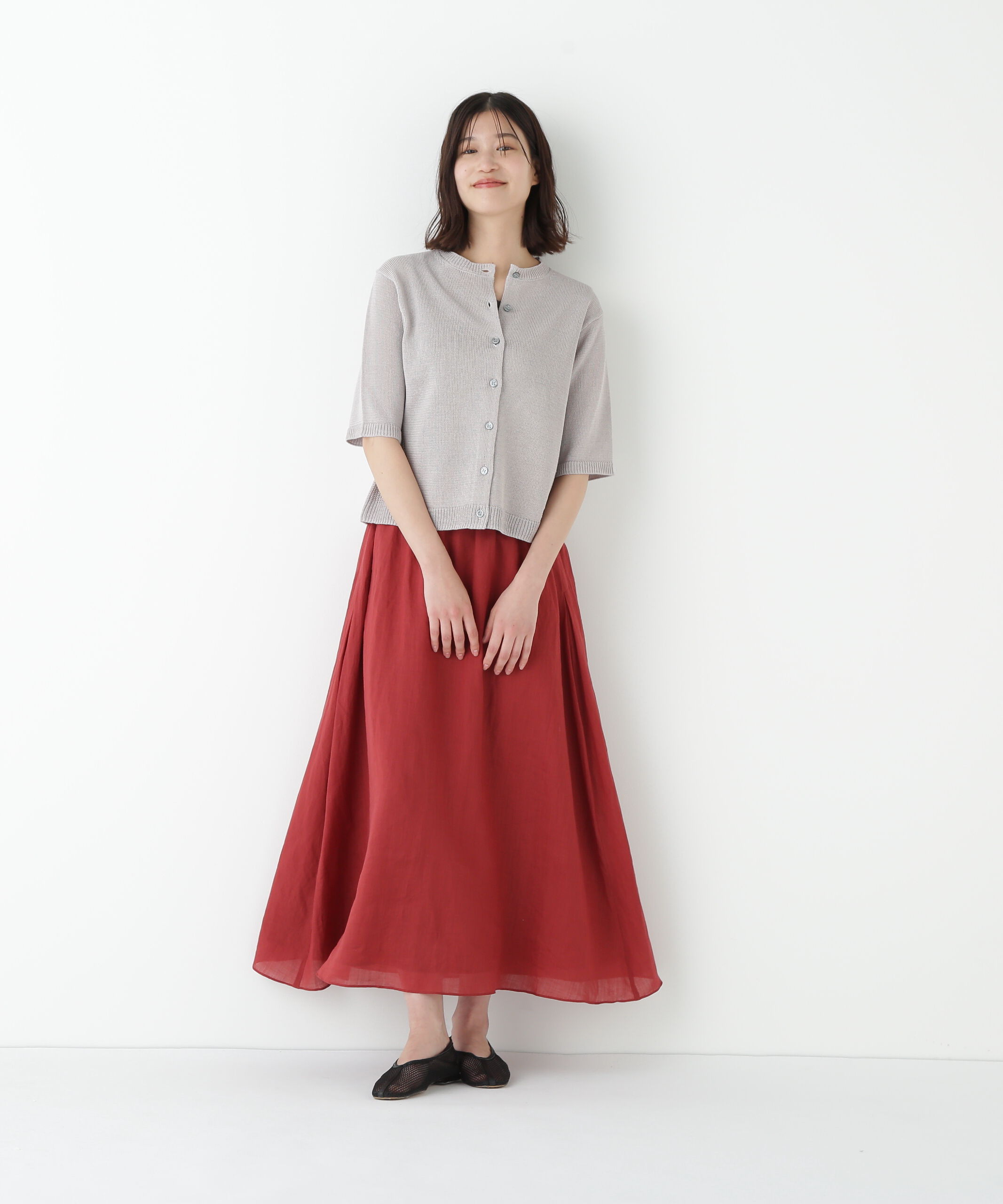  「◆ミドルゲージギマクルーネック半袖カーディガン」|ニット・セーター|