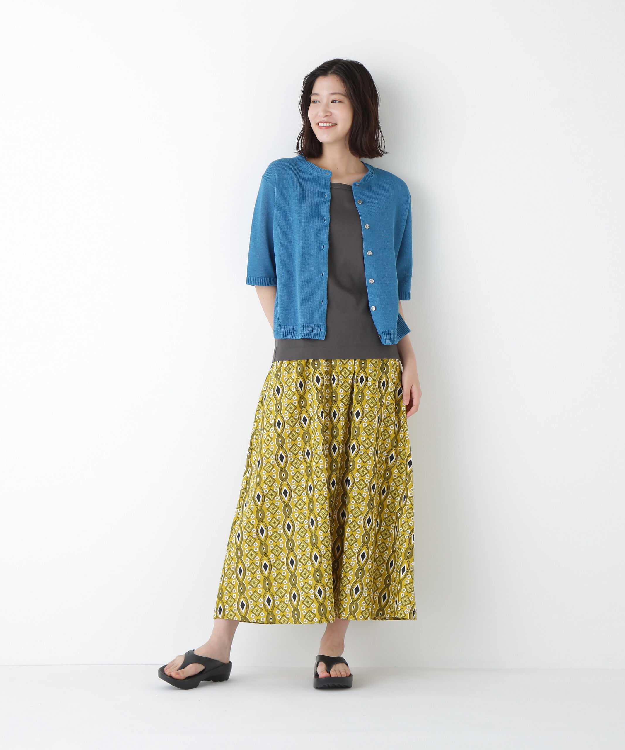  「◆ミドルゲージギマクルーネック半袖カーディガン」|ニット・セーター|