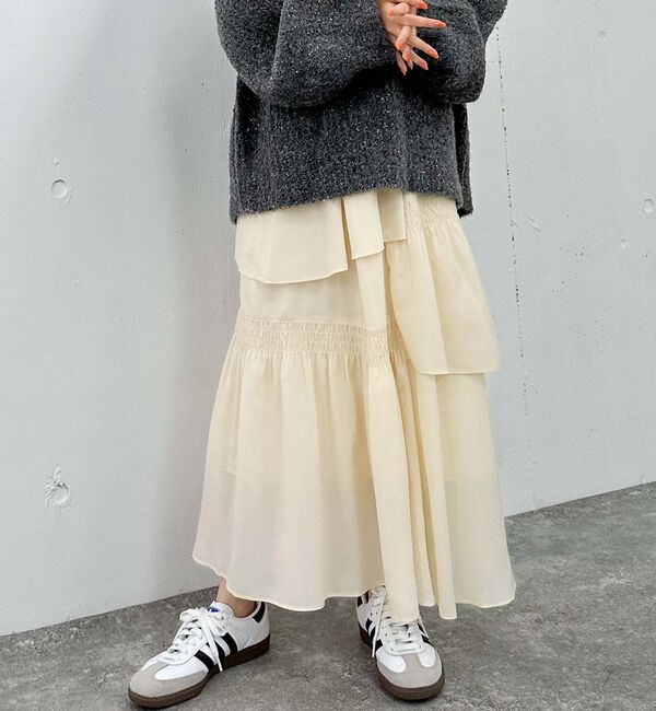 archives「マットサテンシャーリングティアードスカート」|スカート|IVORY