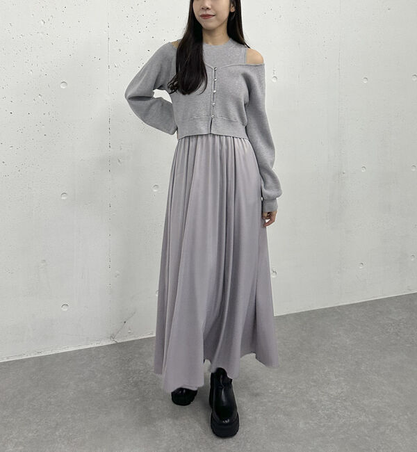 archives「オフショルニットカーディガン&times;ドッキングワンピースＳＥＴ」|ワンピース|GRAY