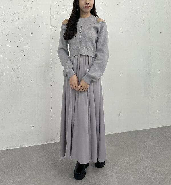 archives「オフショルニットカーディガン&times;ドッキングワンピースＳＥＴ」|ワンピース|