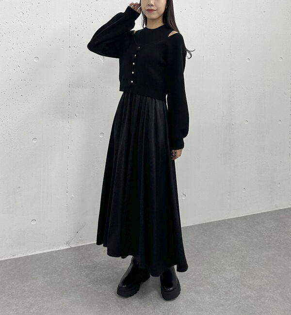 archives「オフショルニットカーディガン&times;ドッキングワンピースＳＥＴ」|ワンピース|BLACK
