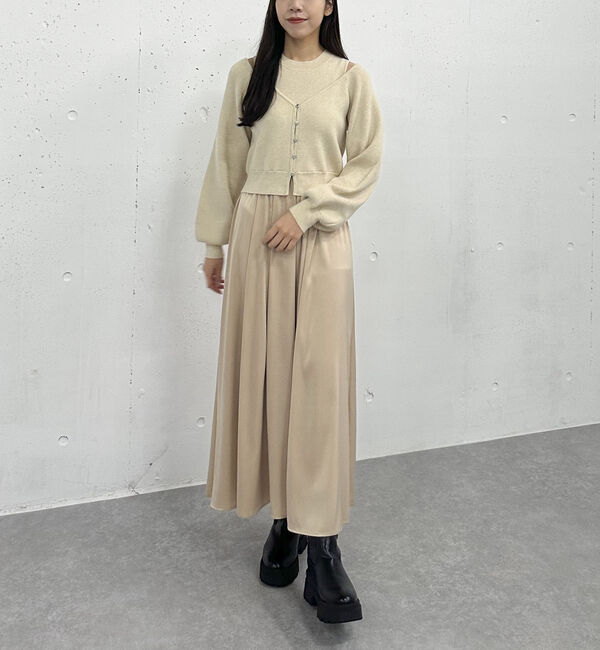 archives「オフショルニットカーディガン&times;ドッキングワンピースＳＥＴ」|ワンピース|