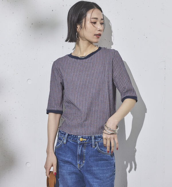 Doux archives「リンガーＴ風サッカートップス」|Tシャツ・カットソー|NAVY