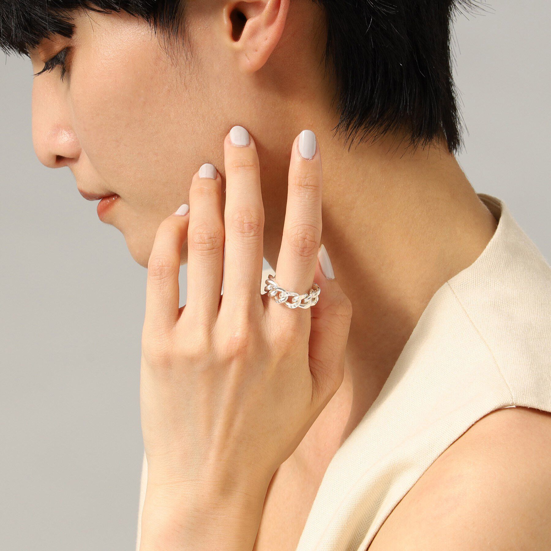 COCOSHNIK ONKITSCH「シルバー チェーンリング スパークルカットL」|リング|