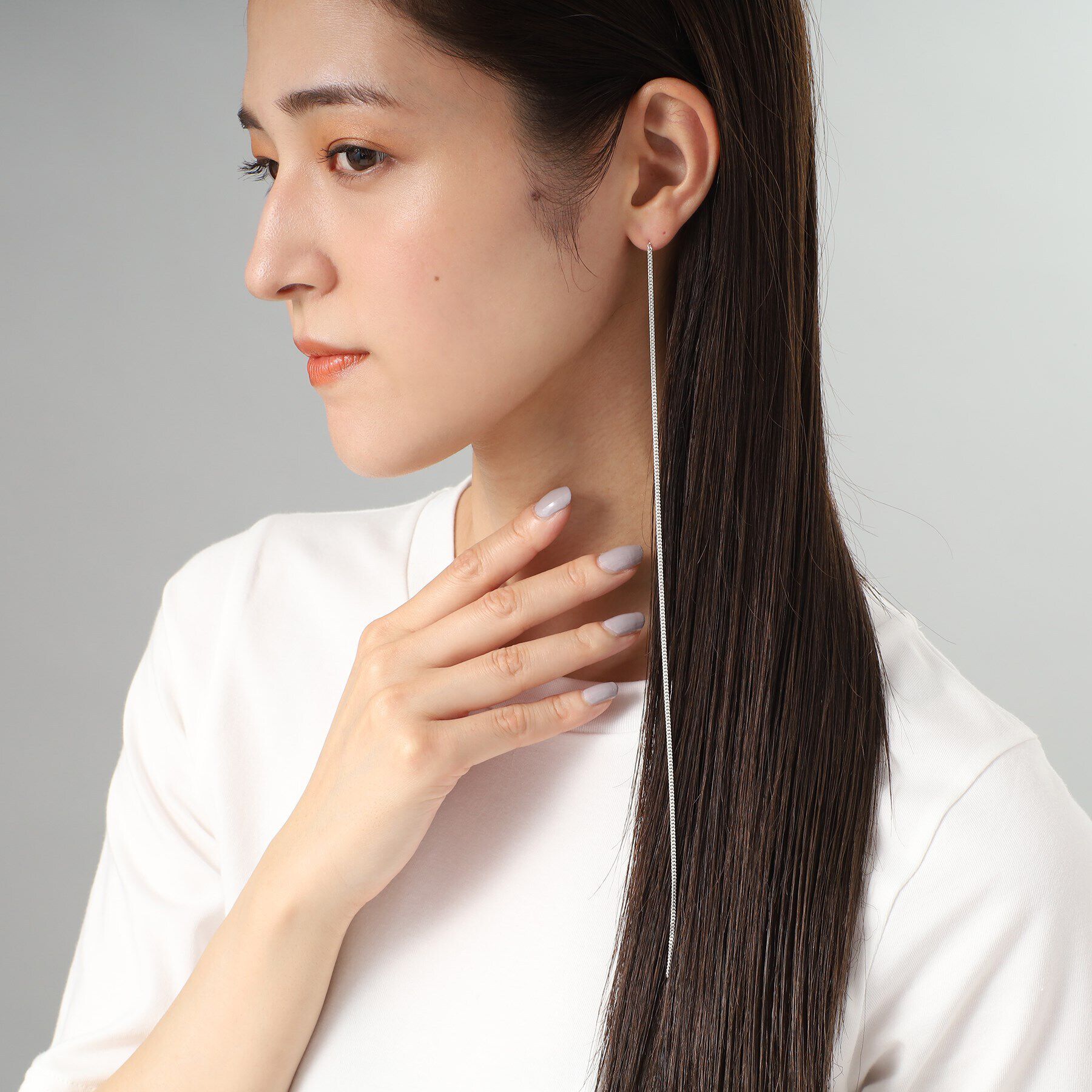 COCOSHNIK ONKITSCH「シルバー チェーンピアス フラットカーブロング（片耳用）」|ピアス|