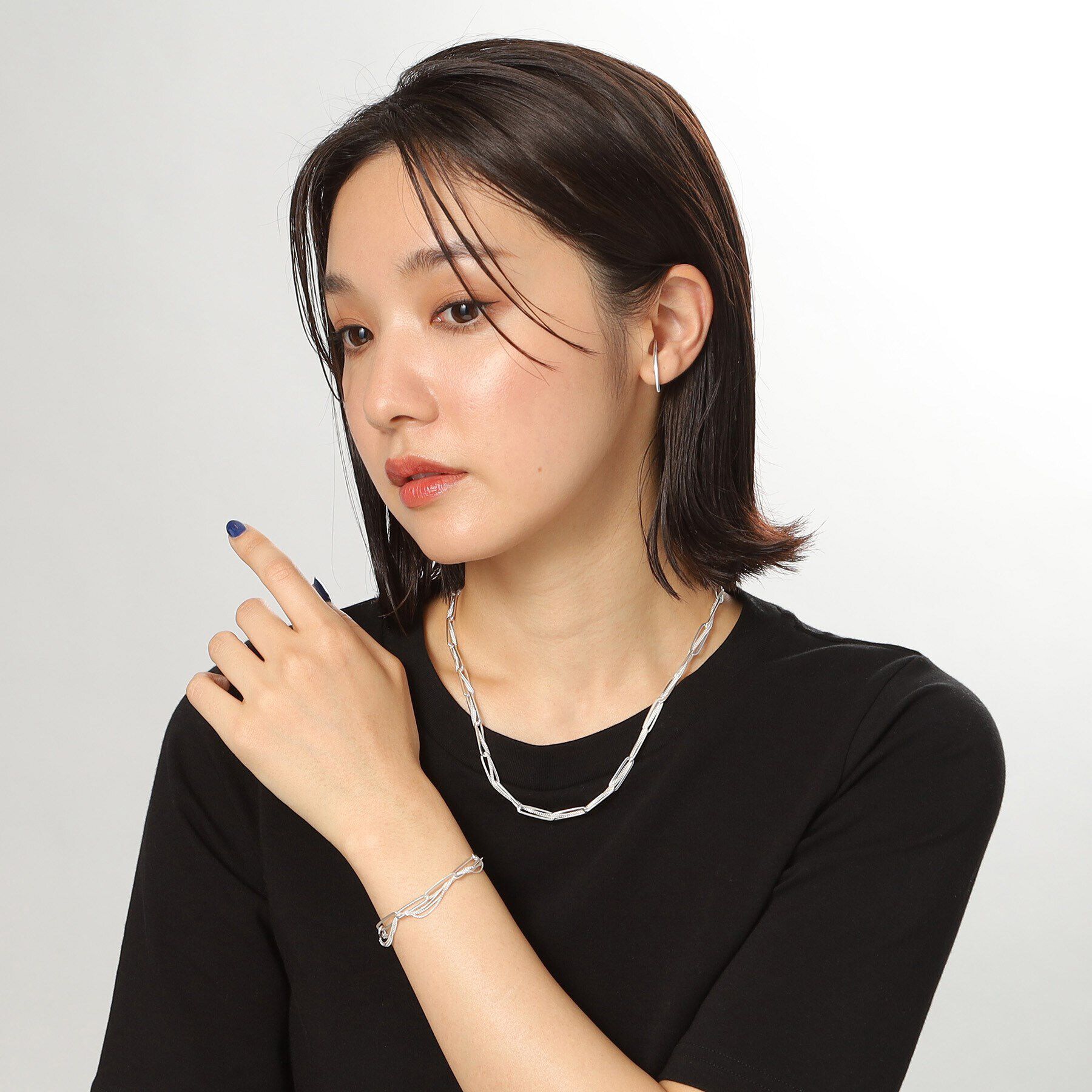 COCOSHNIK ONKITSCH「シルバー ミックスチェーン フラットカーブ スルー ネックレス」|ネックレス|