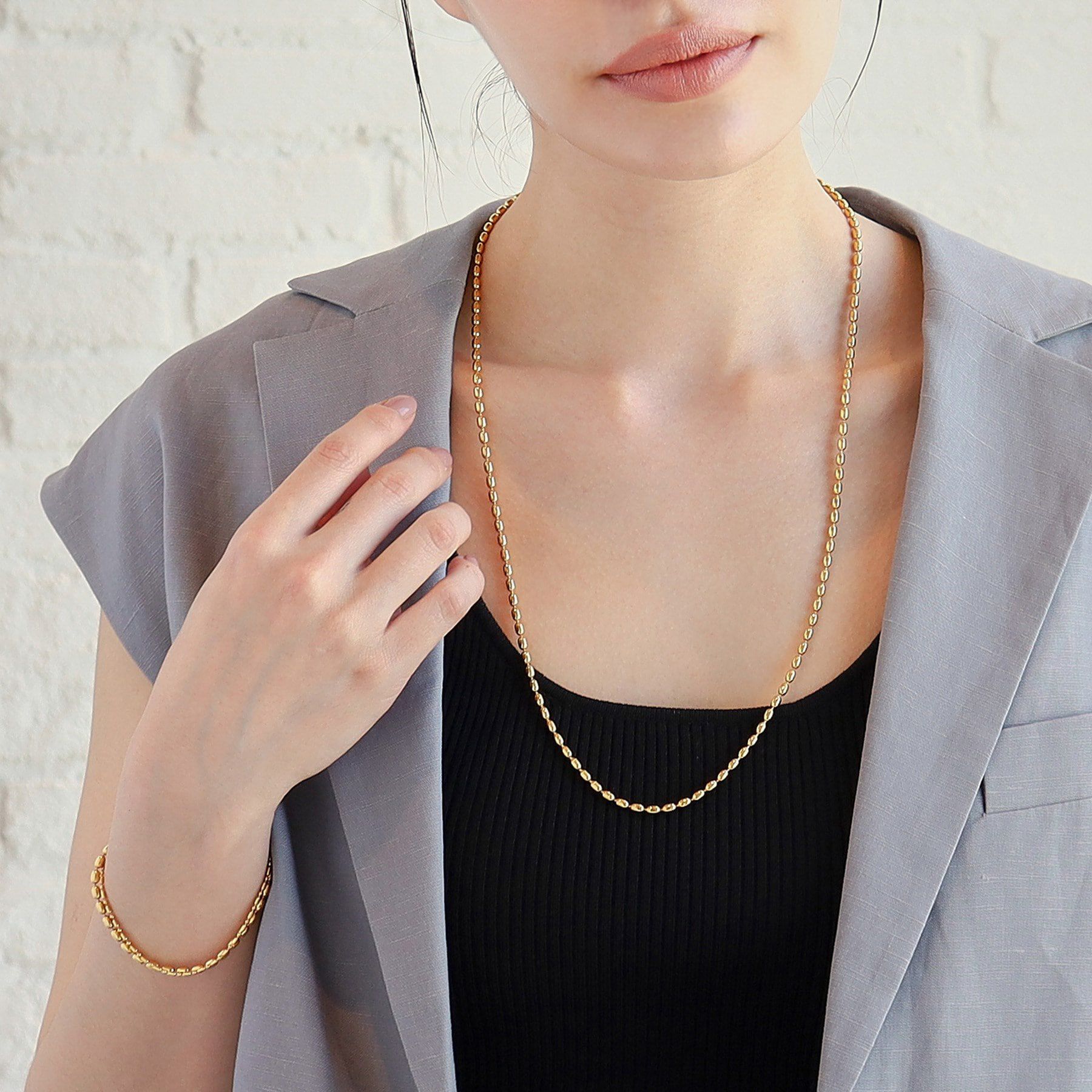 COCOSHNIK ONKITSCH「シルバー デザインチェーン オーバルボールM ネックレス GP」|ネックレス|