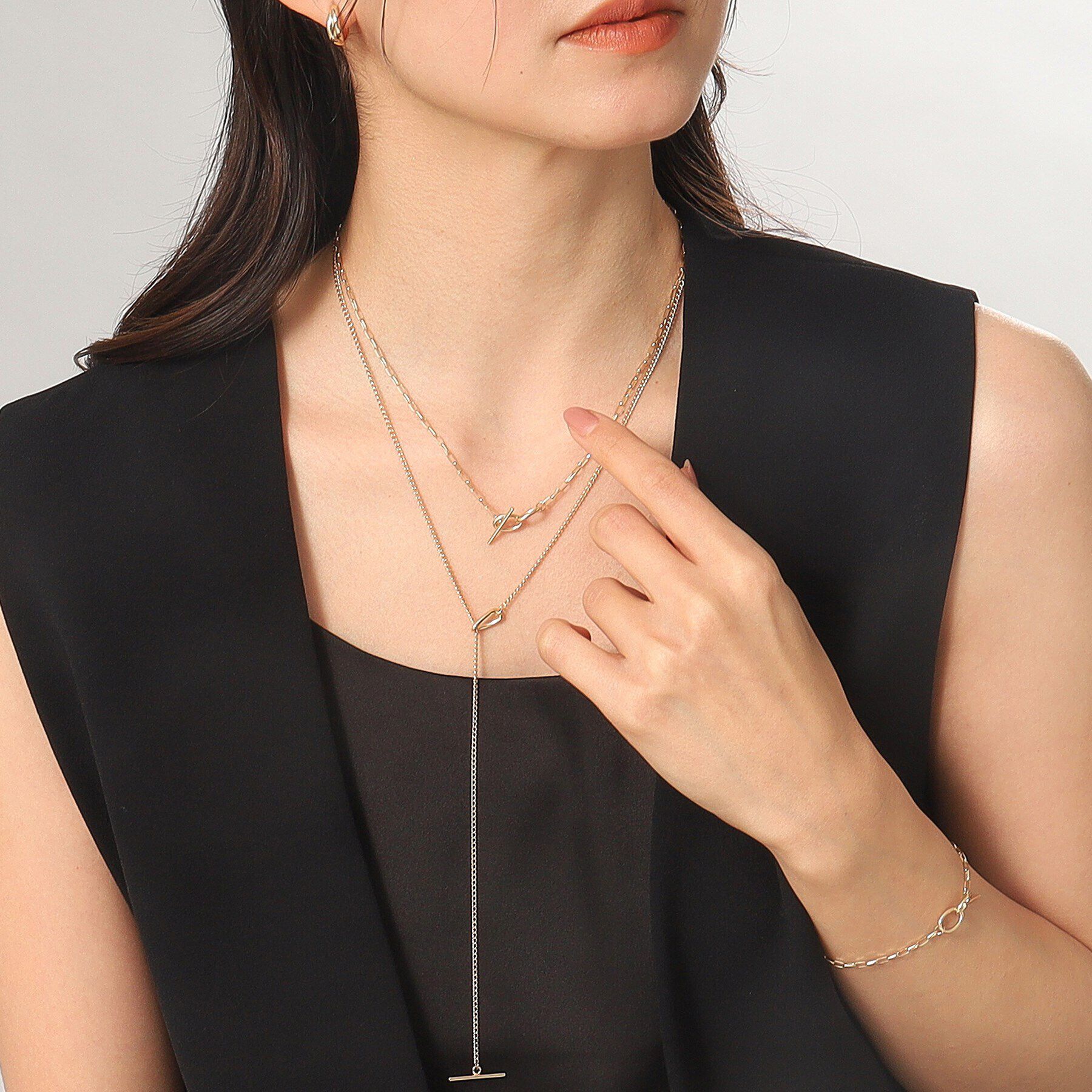 COCOSHNIK「K10ロングハーフラウンドダブルマンテル ブレスレット」|ブレスレット・バングル|