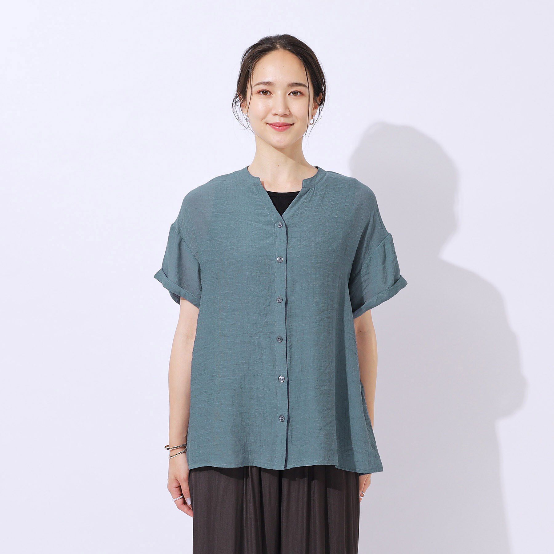 SHOO･LA･RUE「程よいルーズ感が大人見え シアースラブ前開きシャツ」|シャツ・ブラウス|