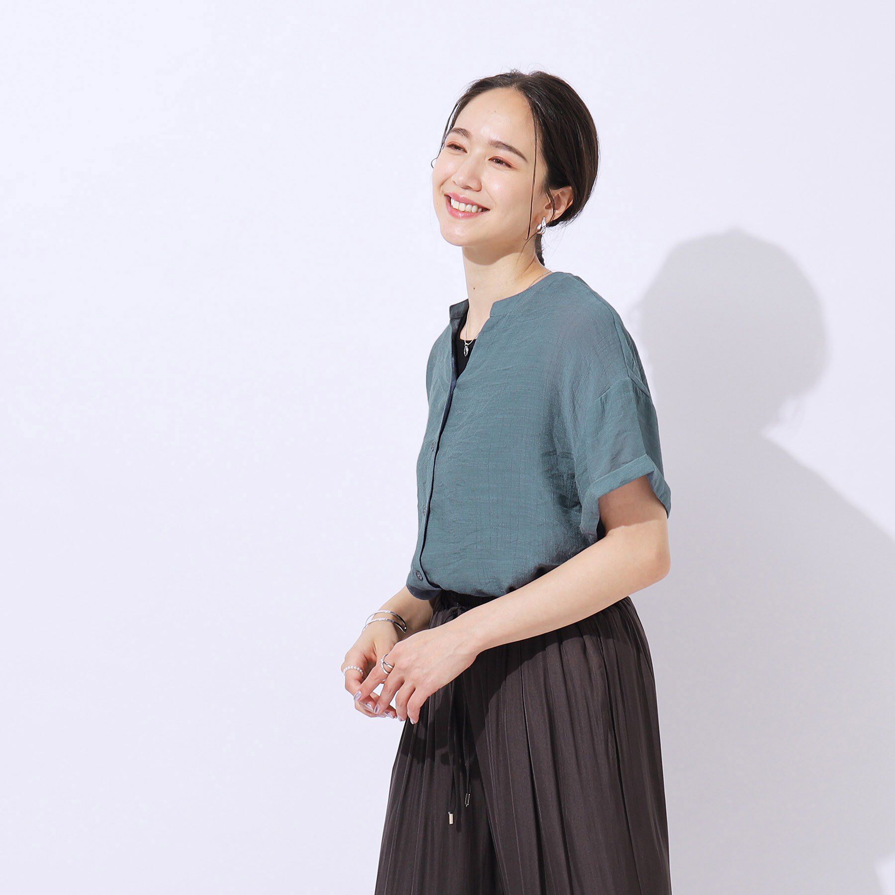 SHOO･LA･RUE「程よいルーズ感が大人見え シアースラブ前開きシャツ」|シャツ・ブラウス|