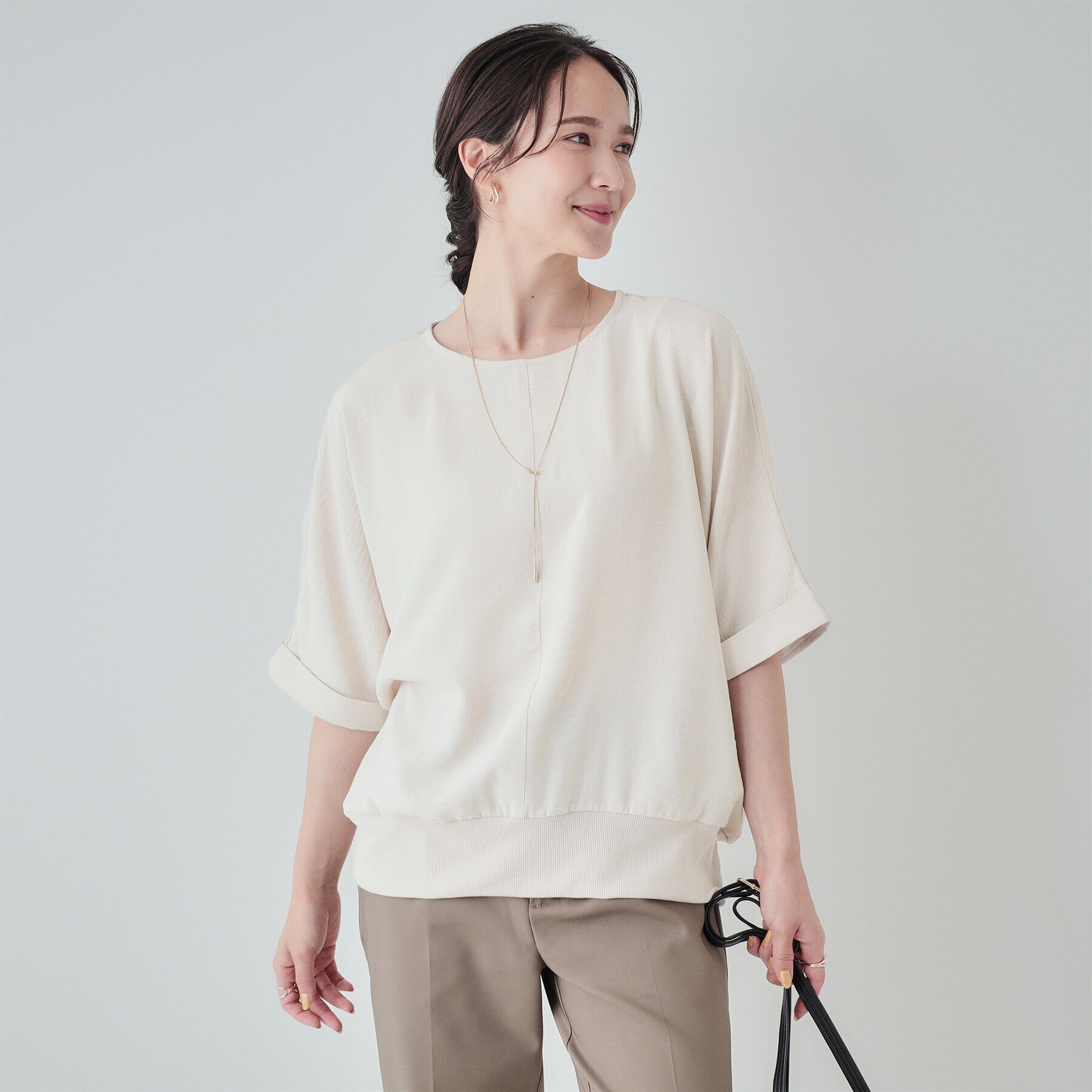 SHOO･LA･RUE「【洗える/UV/イージーケア】ドルマン 5分袖ブラウス」|シャツ・ブラウス|