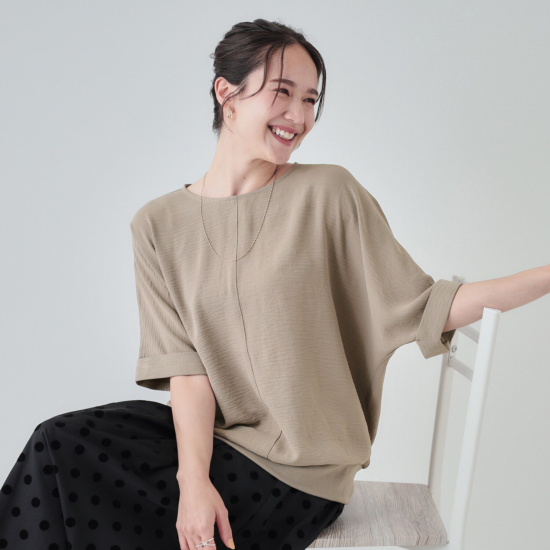 SHOO･LA･RUE「【洗える/UV/イージーケア】ドルマン 5分袖ブラウス」|シャツ・ブラウス|トープ(954)