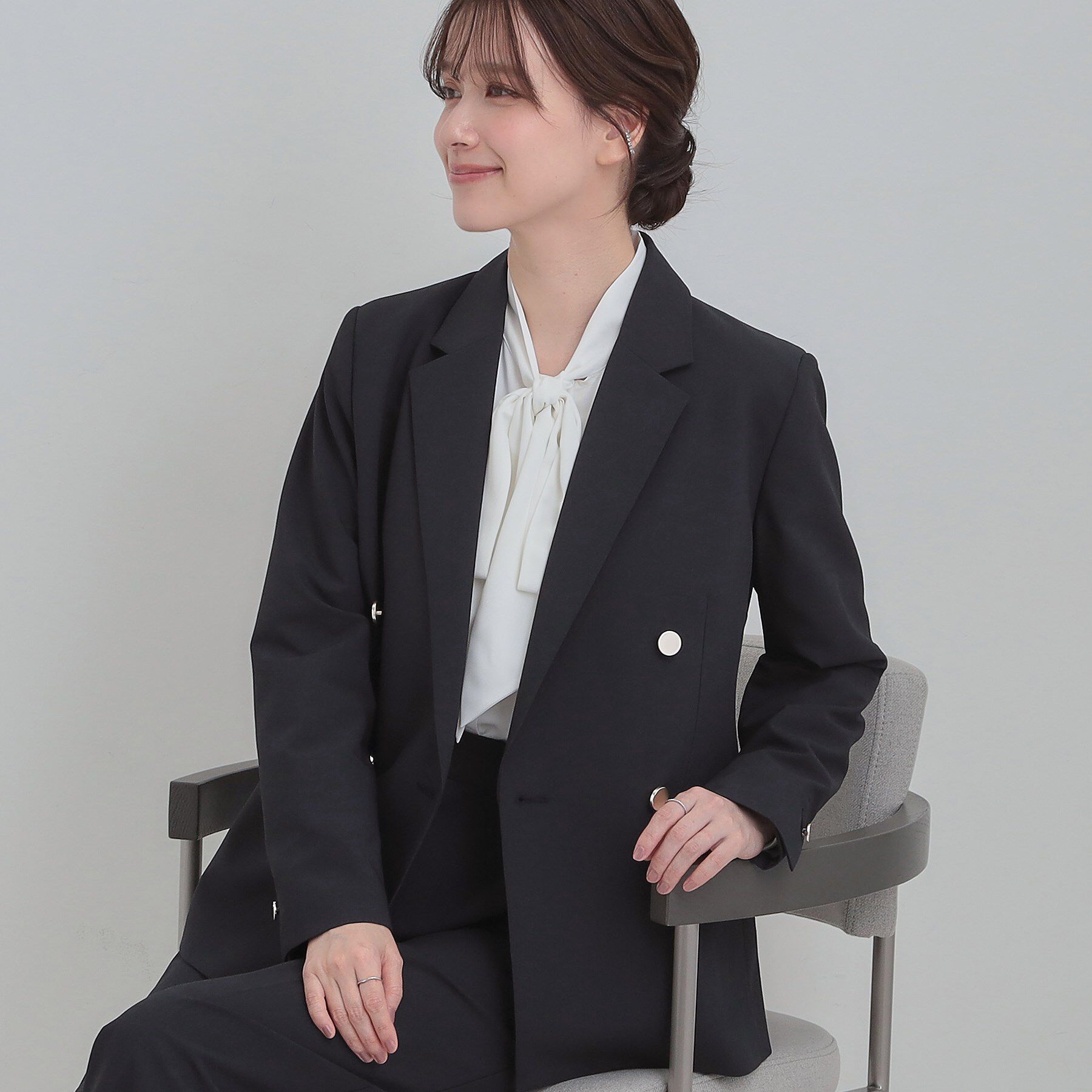 SHOO･LA･RUE「【セットアップ可能】サッと軽やかに羽織りやすいWブレストジャケット」|テーラードジャケット|ネイビー(094)