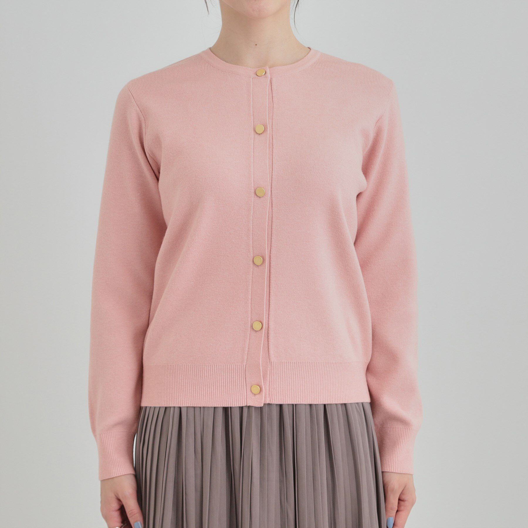 SHOO･LA･RUE「【洗濯機可/S-LL】すっきり見えでやわらかタッチな クルーネックカーディガン」|カーディガン|