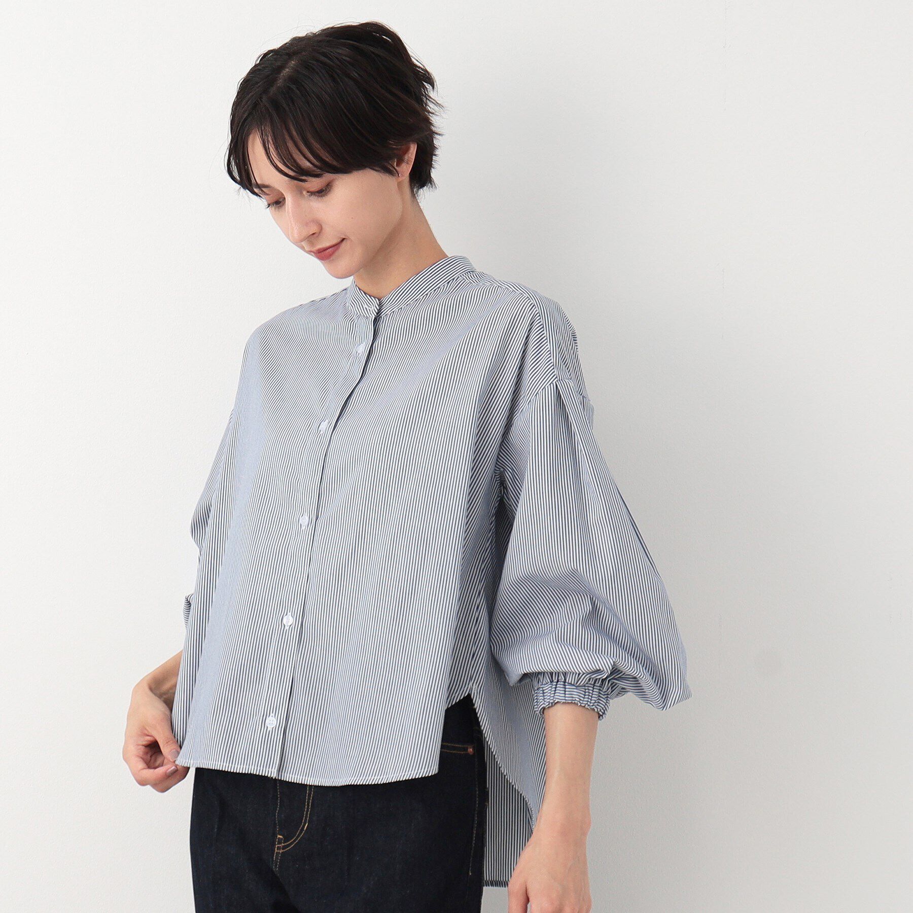 Dessin「【洗える】バルーンスリーブバンドカラーシャツ（XS～L）」|シャツ・ブラウス|アイボリー(304)