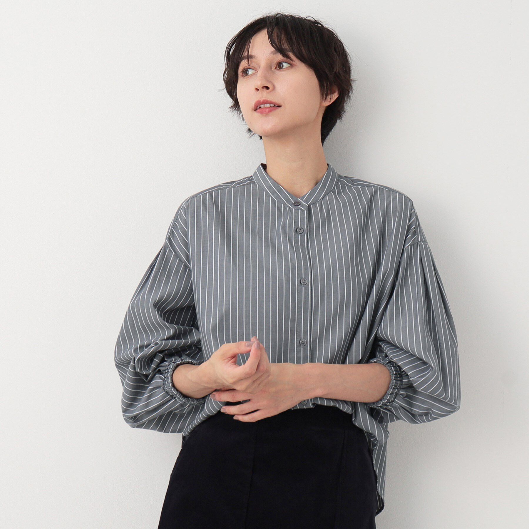 Dessin「【洗える】バルーンスリーブバンドカラーシャツ（XS～L）」|シャツ・ブラウス|