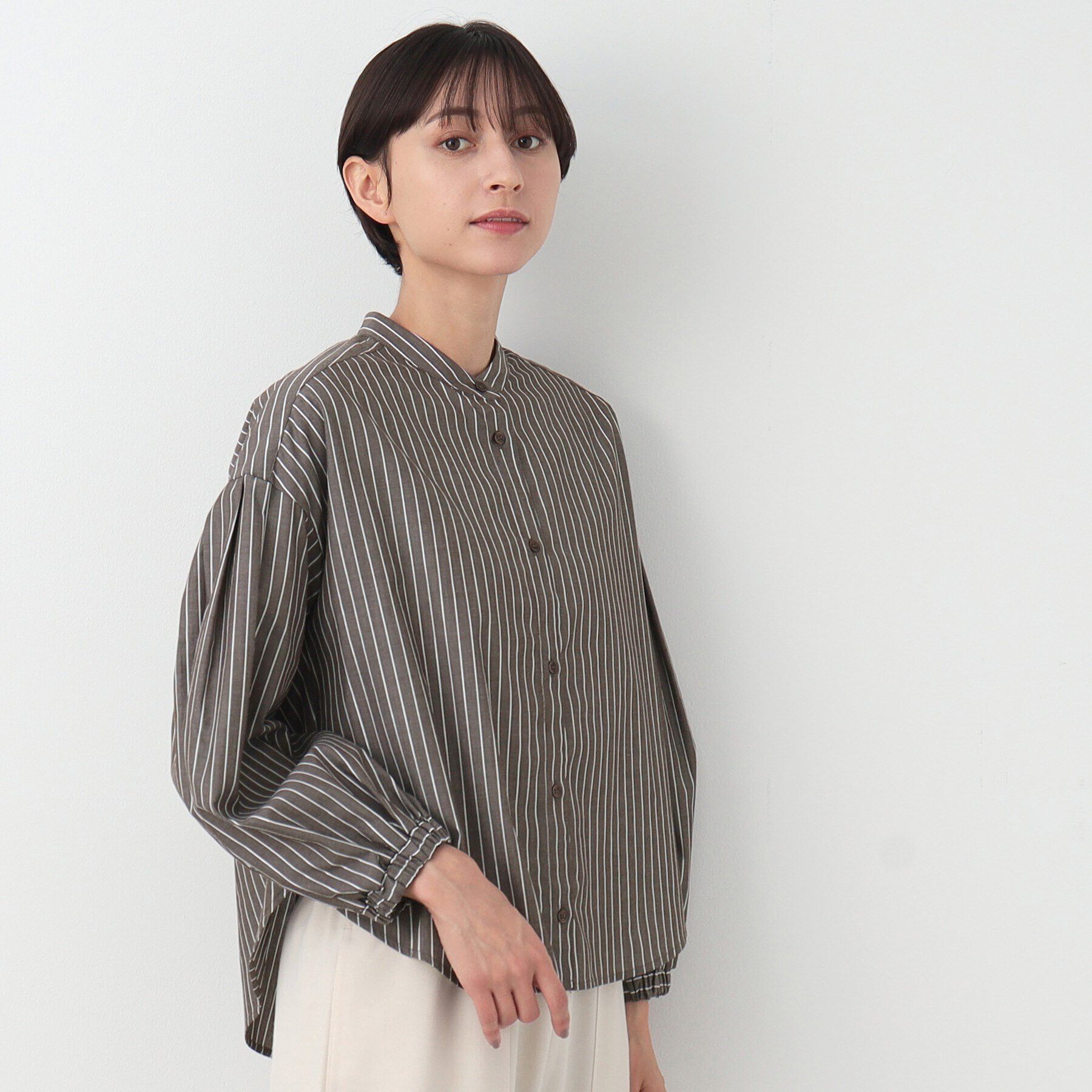 Dessin「【洗える】バルーンスリーブバンドカラーシャツ（XS～L）」|シャツ・ブラウス|