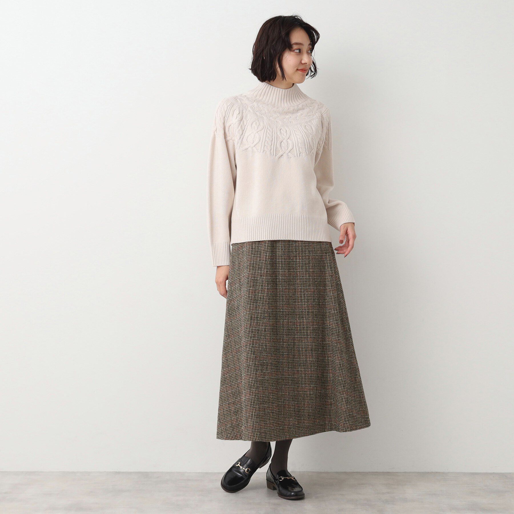 Dessin「【洗える・4サイズ展開】サイドボタン付きチェック柄フレアースカート（XS～L）」|スカート|