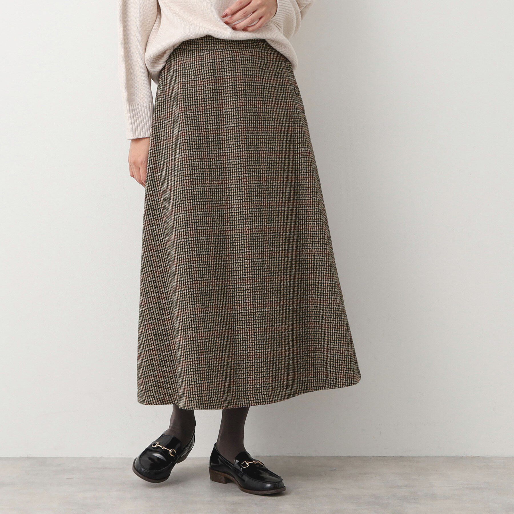 Dessin「【洗える・4サイズ展開】サイドボタン付きチェック柄フレアースカート（XS～L）」|スカート|ライトベージュ(25