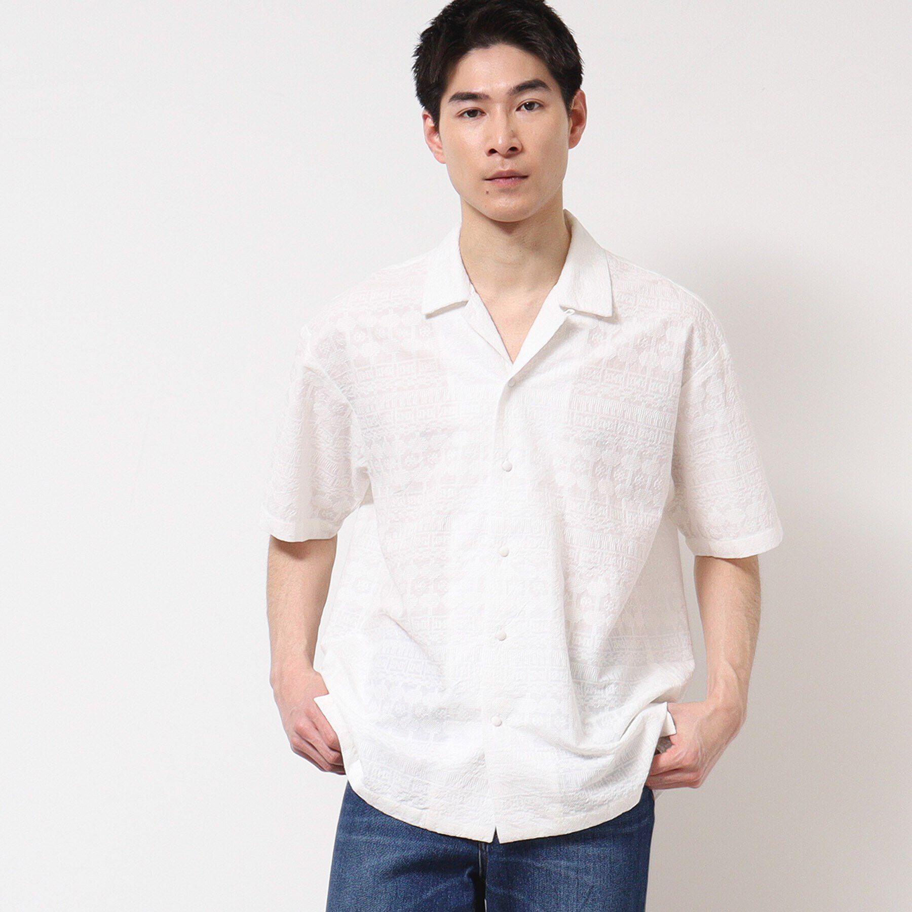 Dessin「【インド刺繍・セットアップ可能・洗える】刺繍柄シャツ」|シャツ・ブラウス|ホワイト(002)