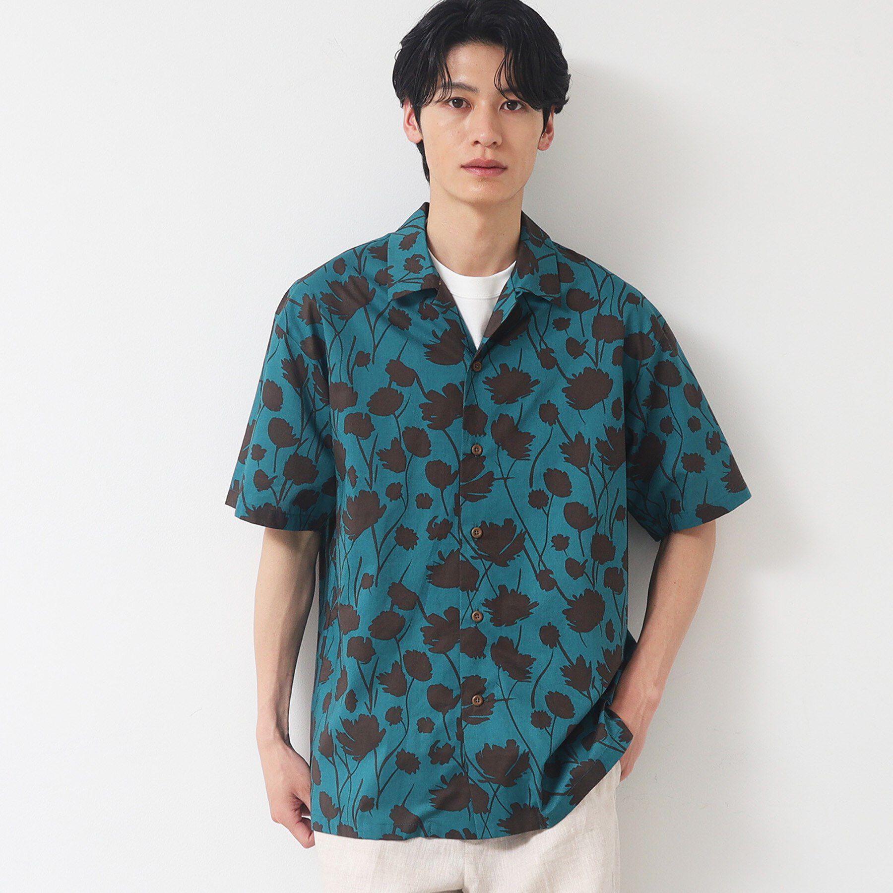 Dessin「【洗える】フラワープリント開襟シャツ」|シャツ・ブラウス|グリーン(122)