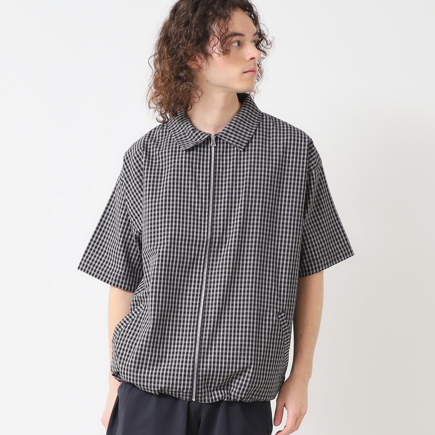 Dessin「【洗える】チェック柄ハーフスリーブブルゾン」|ブルゾン・スタジャン|ブラウン(243)