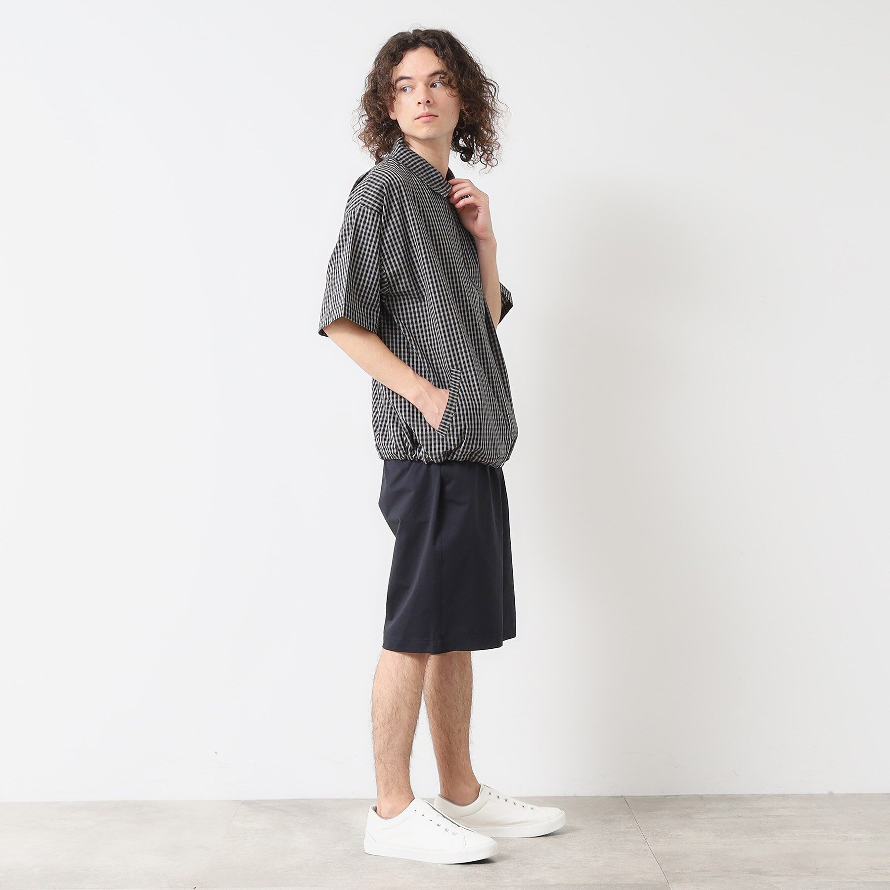 Dessin「【洗える】チェック柄ハーフスリーブブルゾン」|ブルゾン・スタジャン|